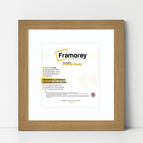 Square Size Oak Picture Frame With White Mount