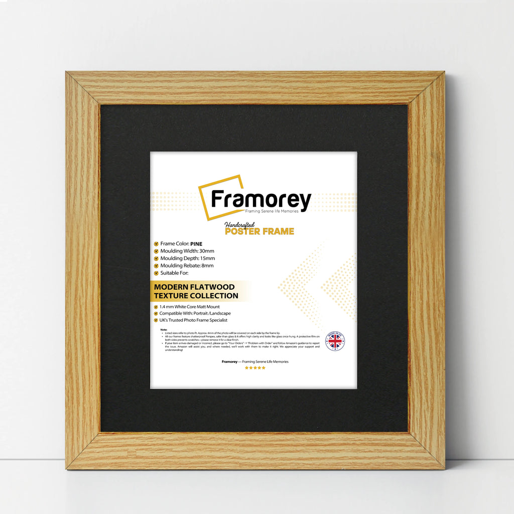 Square Size Pine Picture Frame With Black Mount
