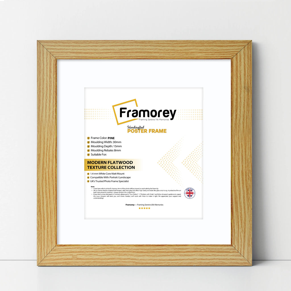Square Size Pine Picture Frame With White Mount