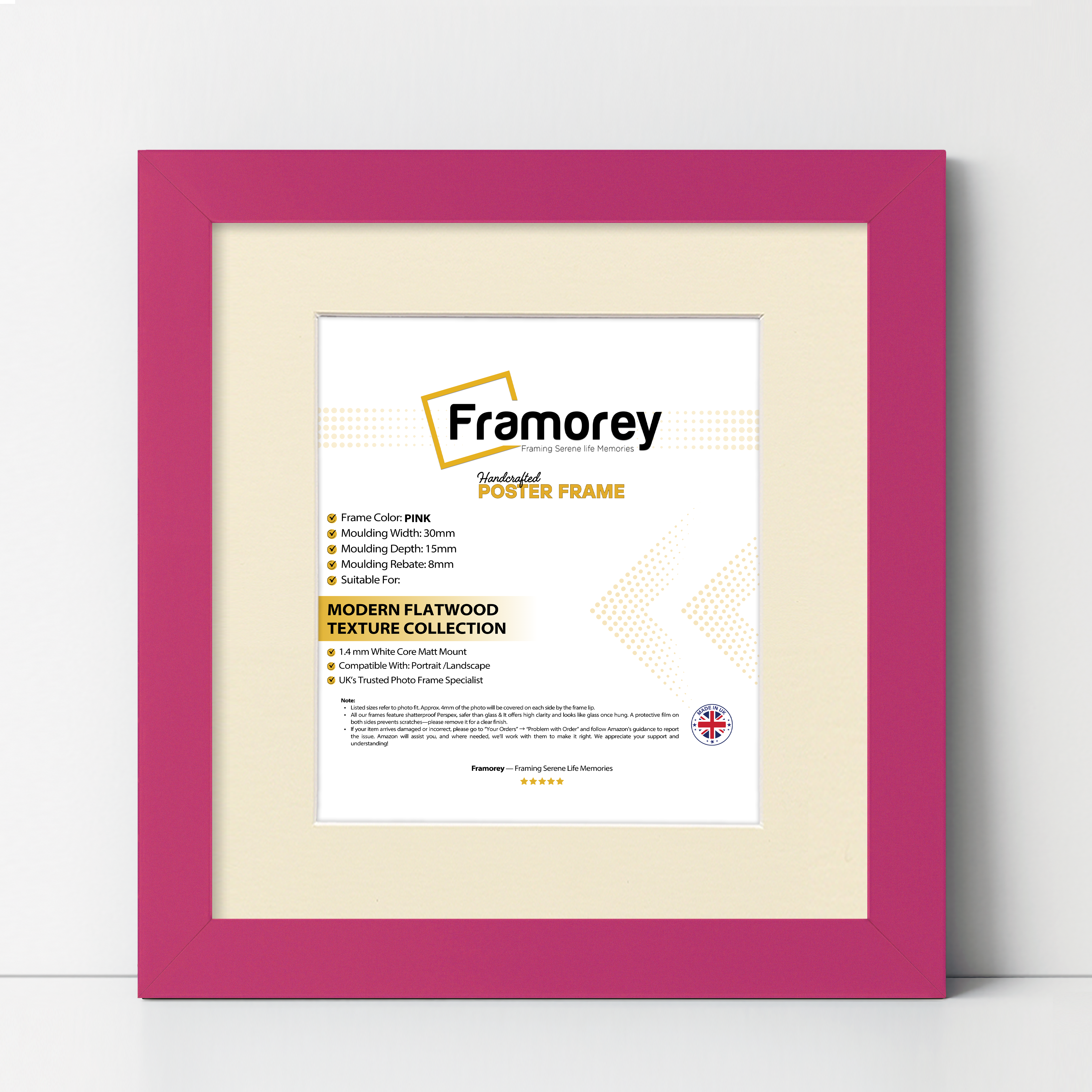 Square Size Pink Picture Frame With Ivory Mount