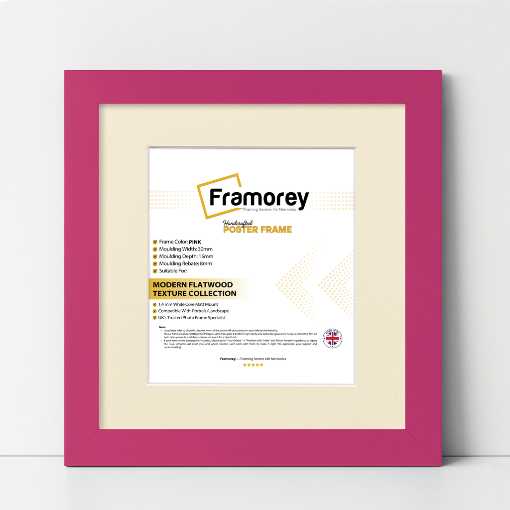 Square Size Pink Picture Frame With Ivory Mount