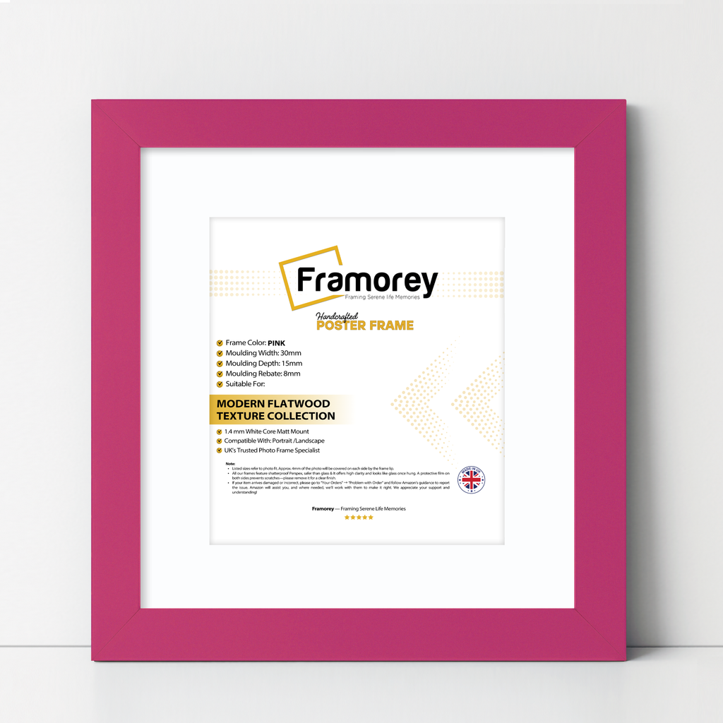 Square Size Pink Picture Frame With White Mount