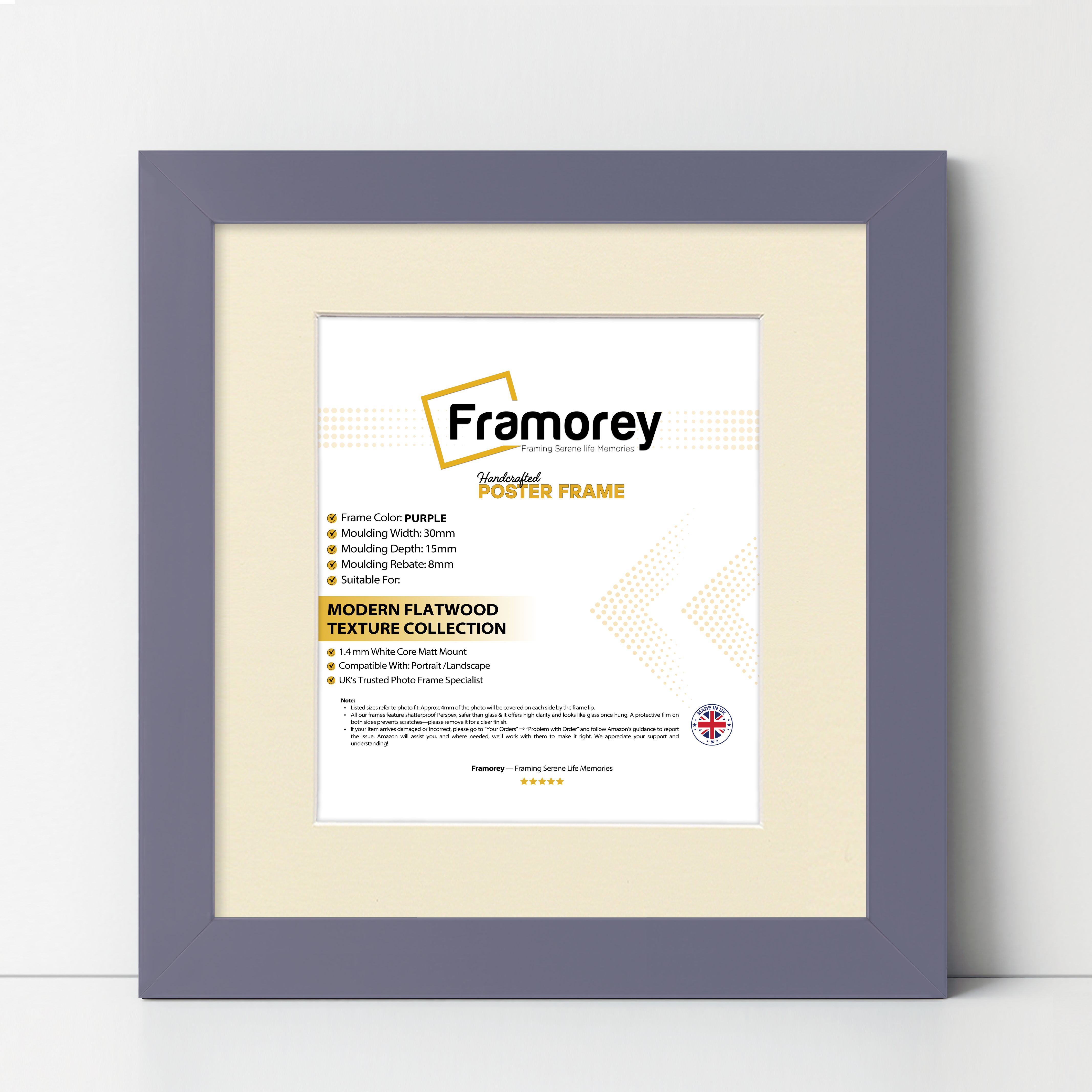 Square Size Purple Picture Frame With Ivory Mount
