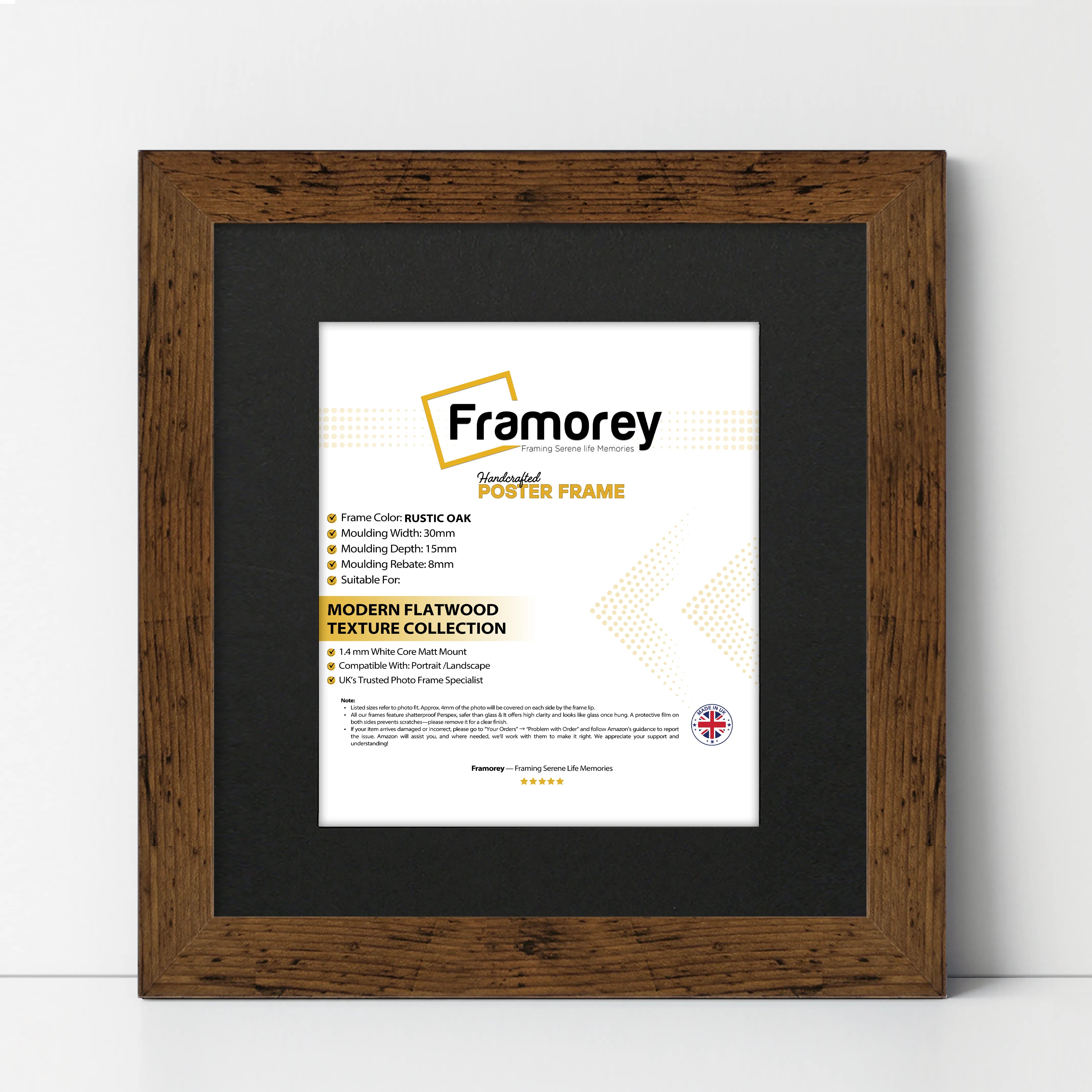 Square Size Rustic Oak Picture Frame With Black Mount