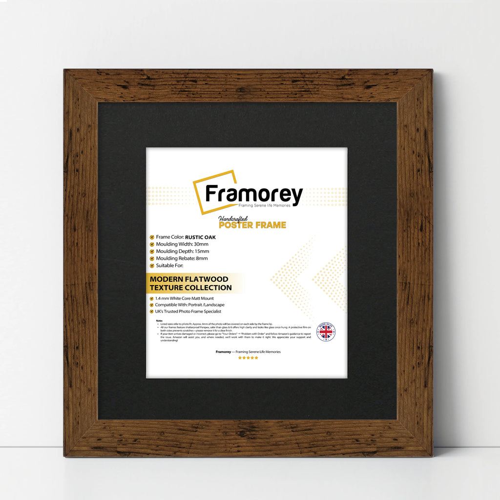 Square Size Rustic Oak Picture Frame With Black Mount