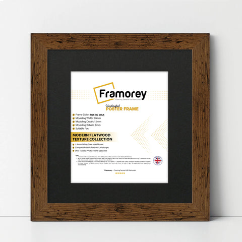 Square Size Rustic Oak Picture Frame With Black Mount
