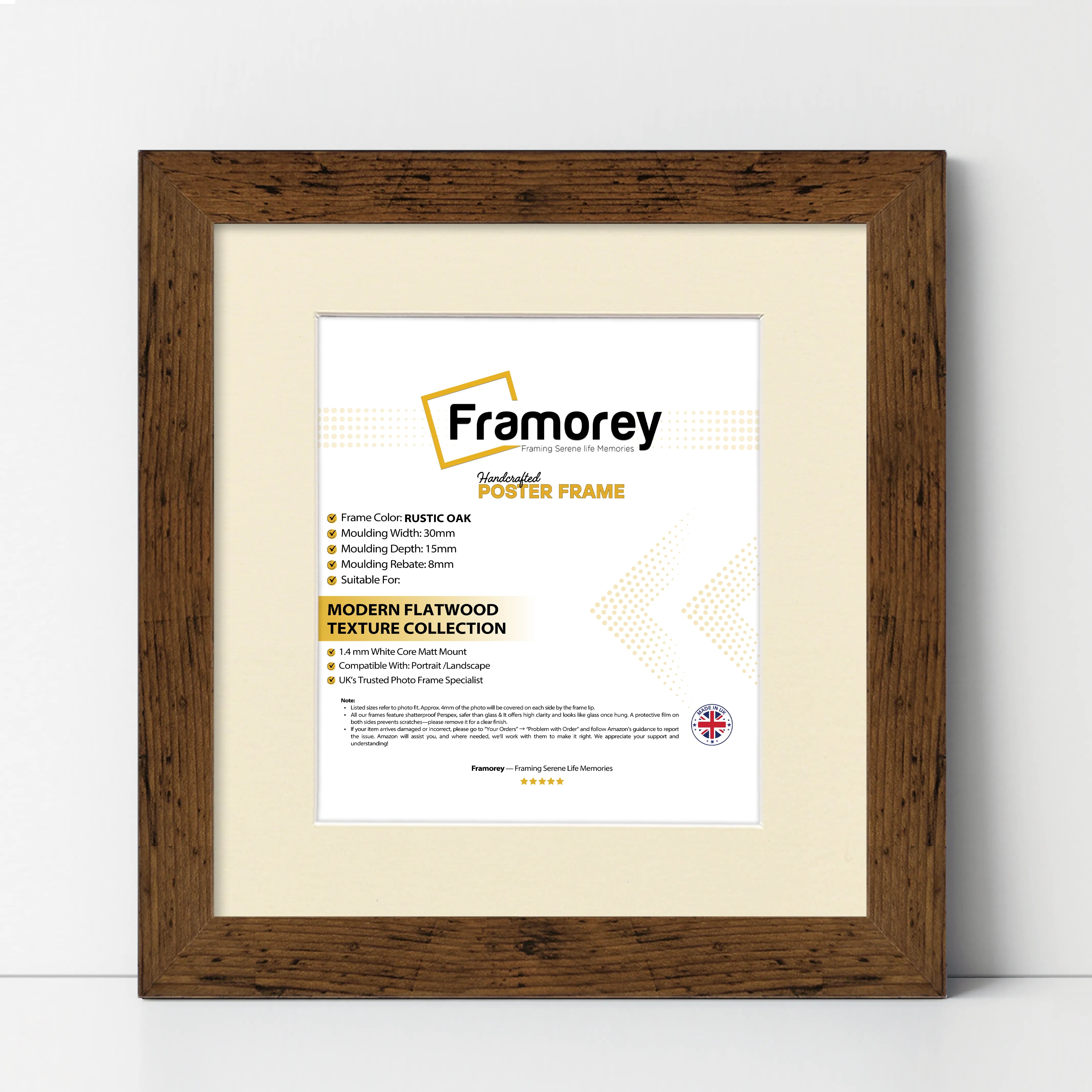 Square Size Rustic Oak Picture Frame With Ivory Mount