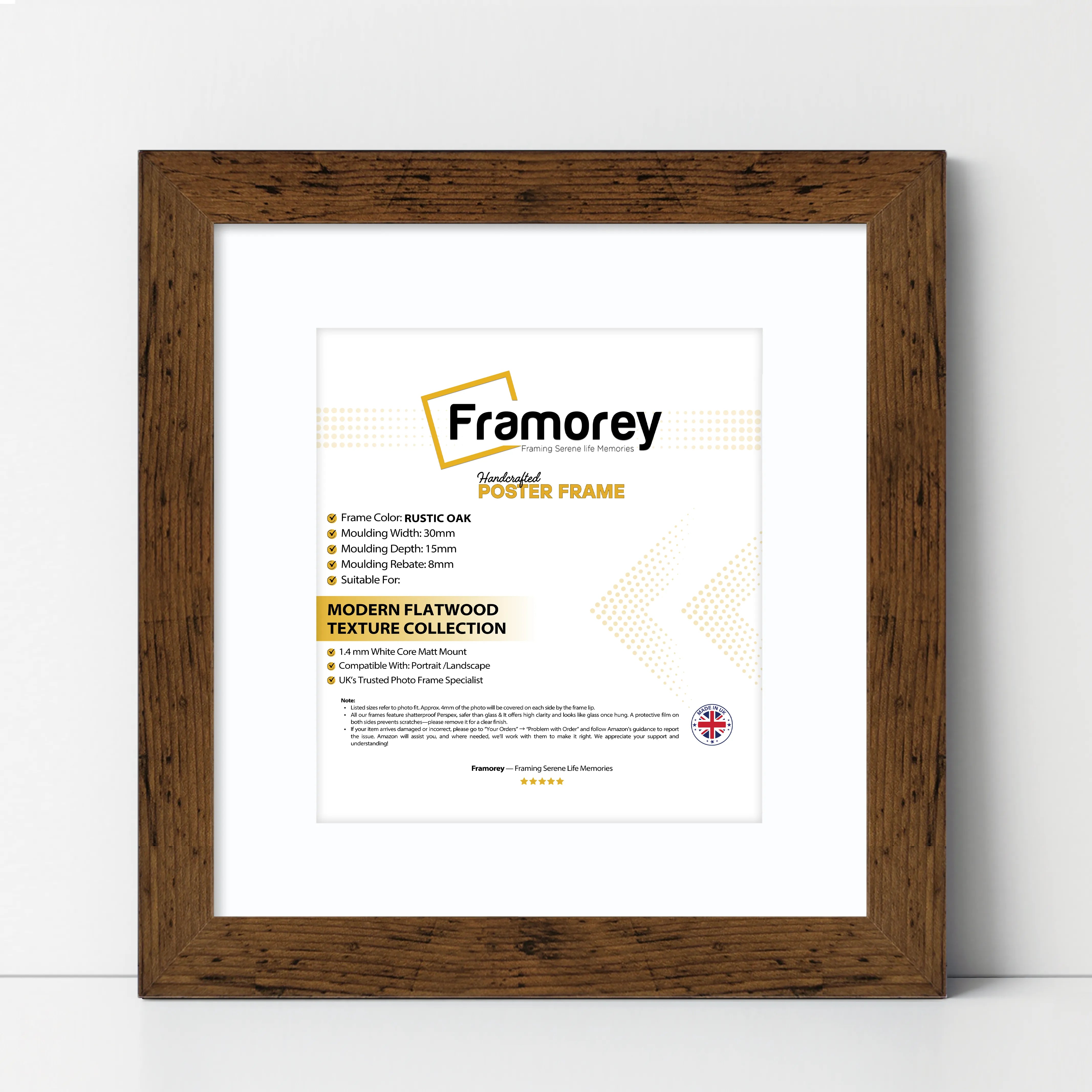 Square Size Rustic Oak Picture Frame With White Mount