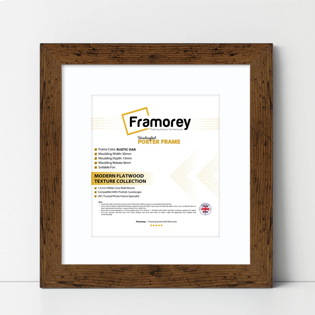 Square Size Rustic Oak Picture Frame With White Mount
