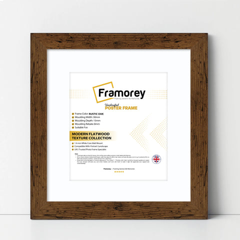 Square Size Rustic Oak Picture Frame With White Mount