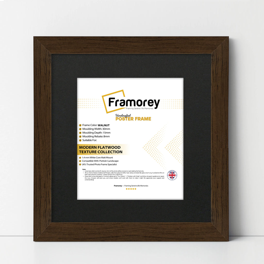 Square Size Walnut Picture Frame With Black Mount