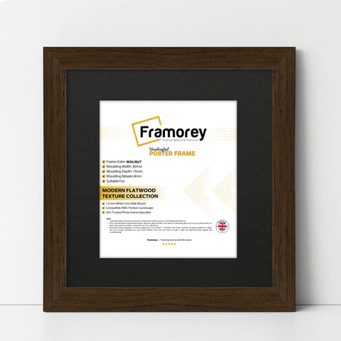 Square Size Walnut Picture Frame With Black Mount