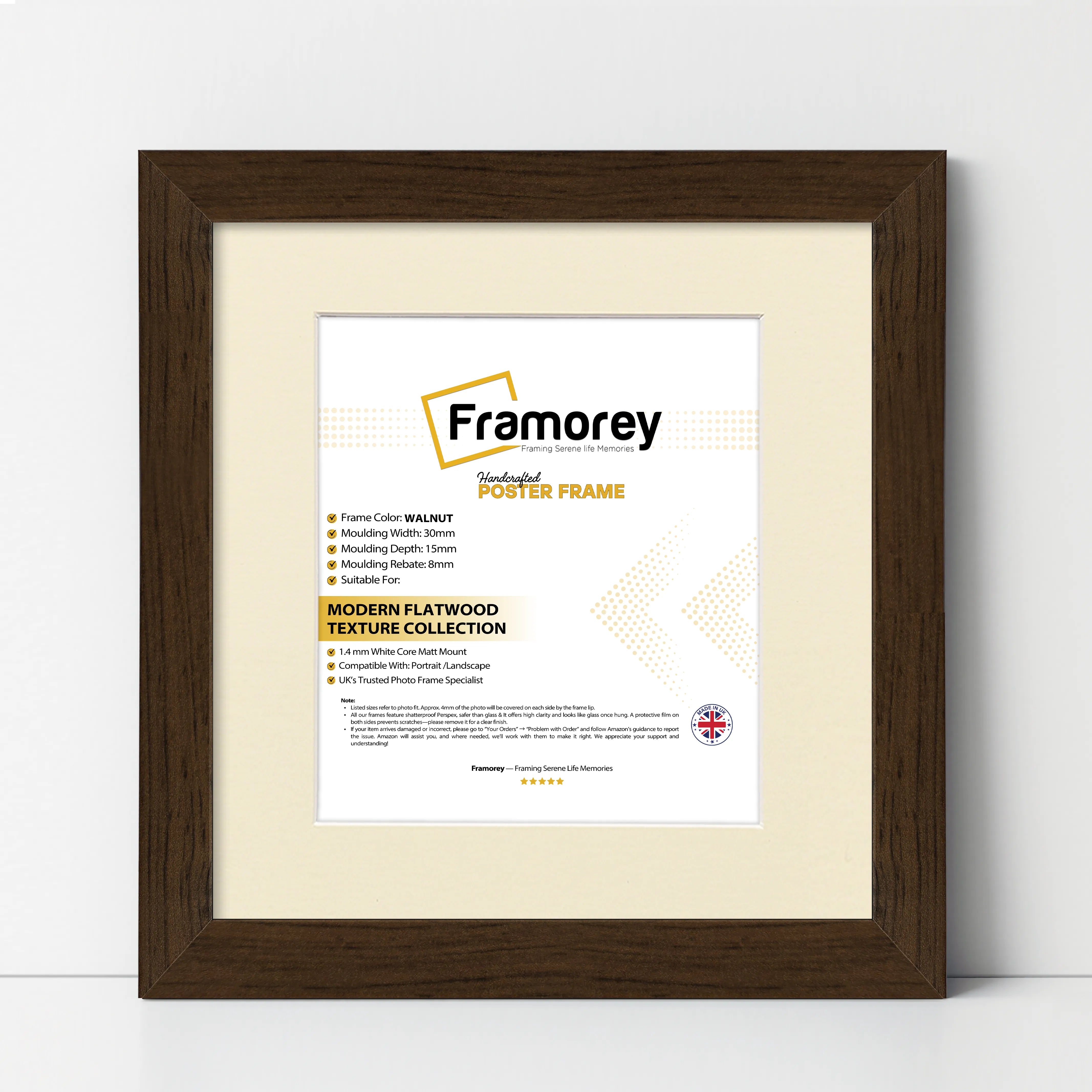 Square Size Walnut Picture Frame With Ivory Mount