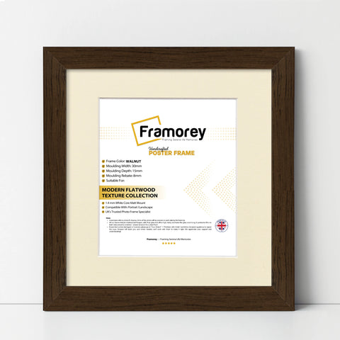 Square Size Walnut Picture Frame With Ivory Mount