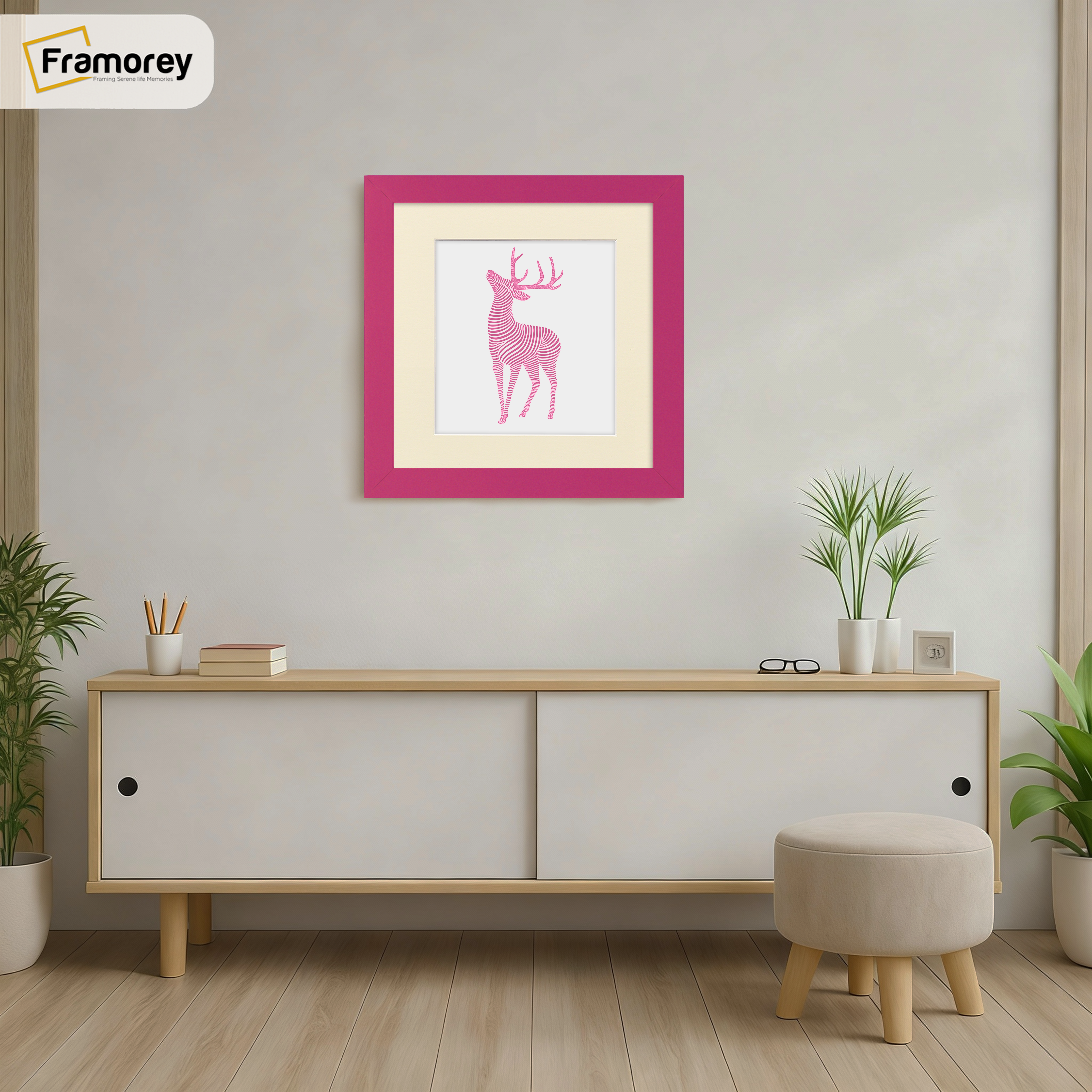 Square Size Pink Picture Frame With Ivory Mount
