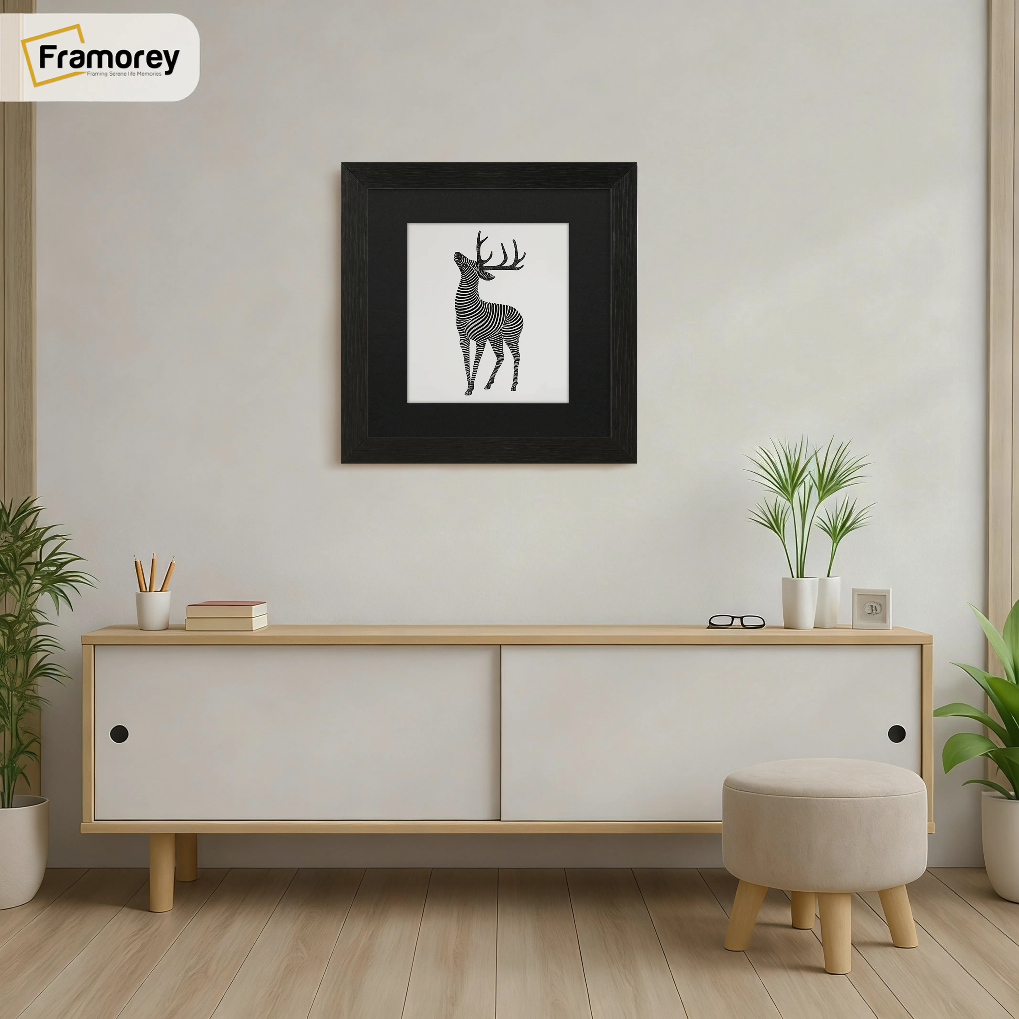 Square Size Thin Ash Black Frame With Black Mount