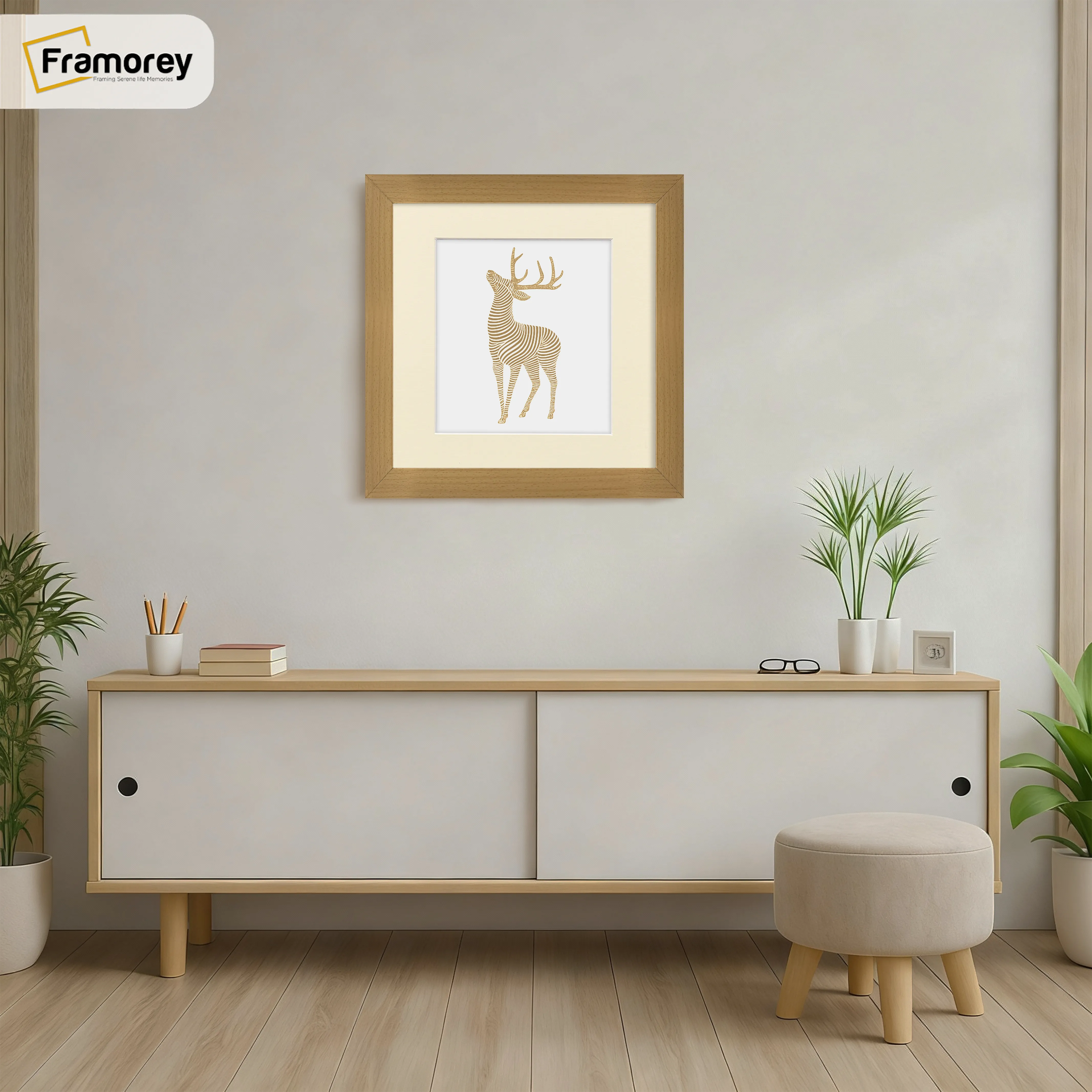 Square Size Beech Picture Frame With Ivory Mount