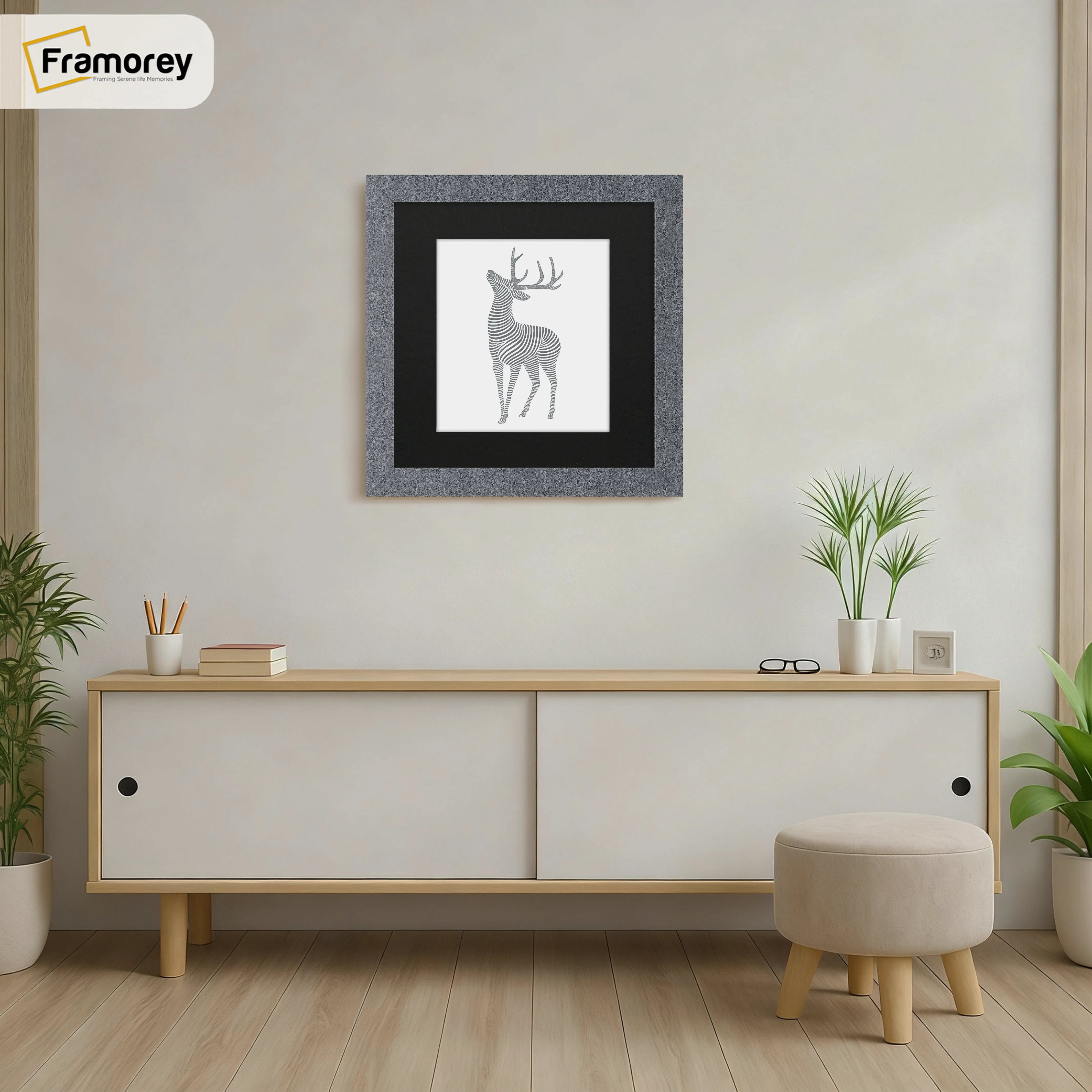 Square Size Dark Grey Picture Frame With Black Mount