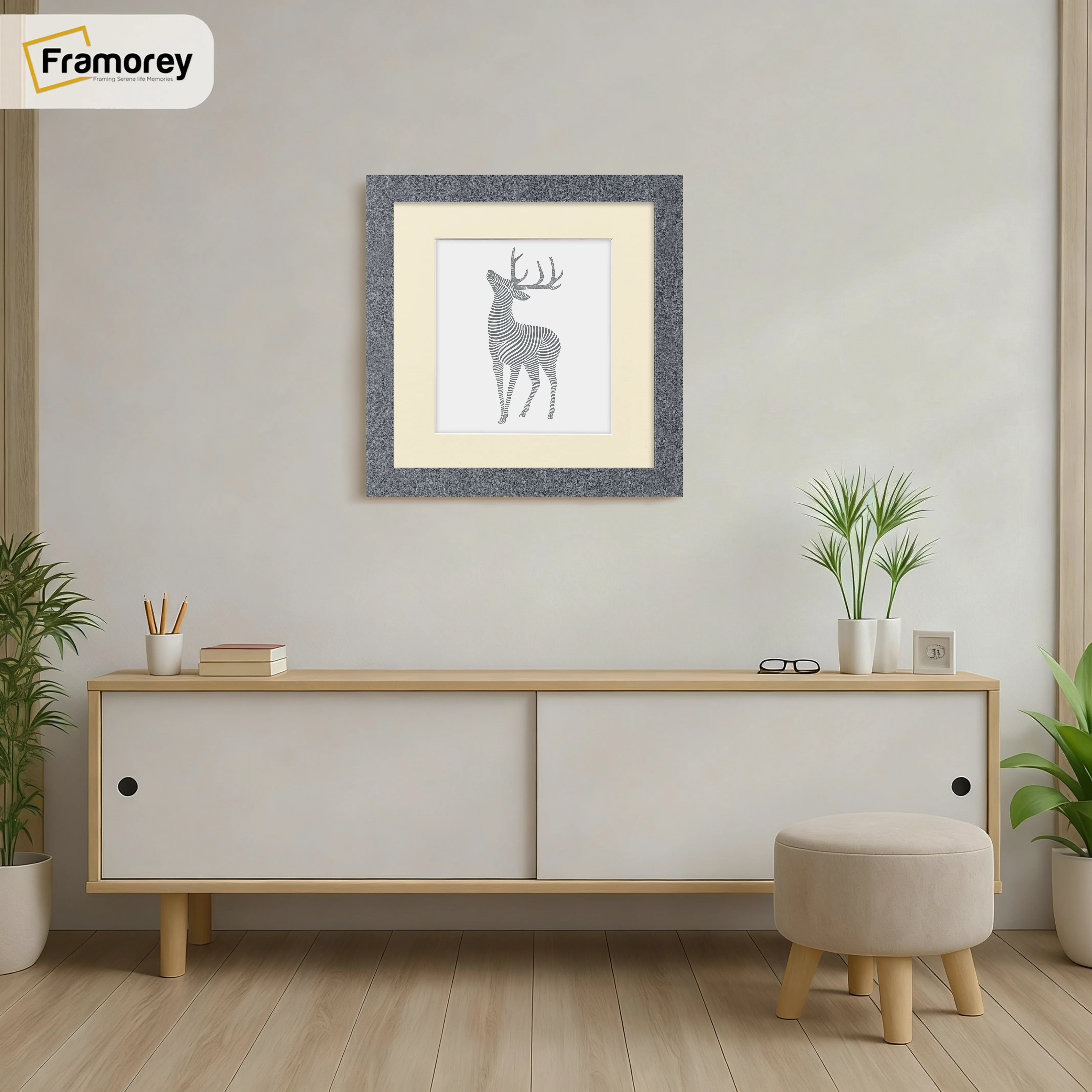 Square Dark Grey Picture Frame With Ivory Mount