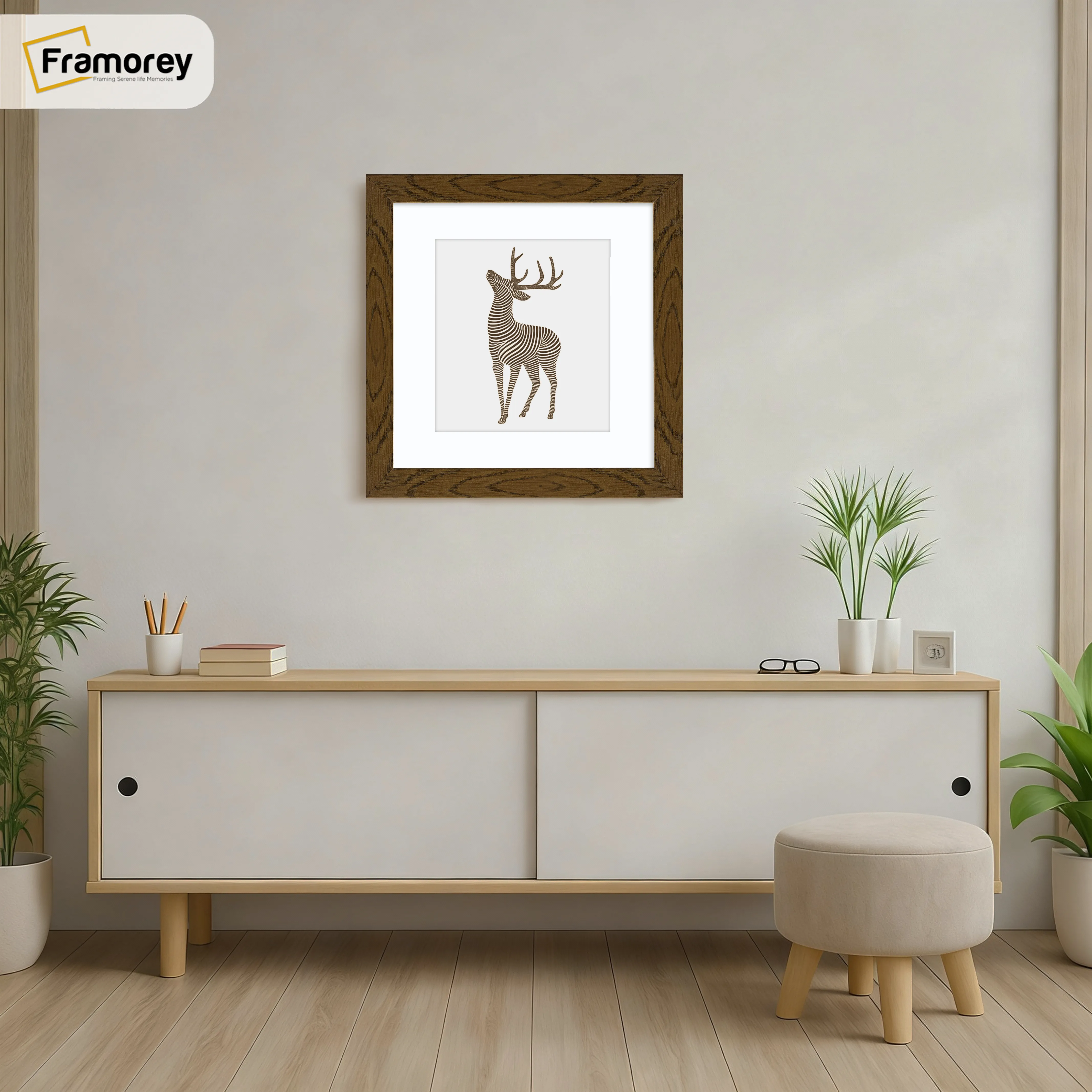 Square Size Dark Oak Picture Frame With White Mount