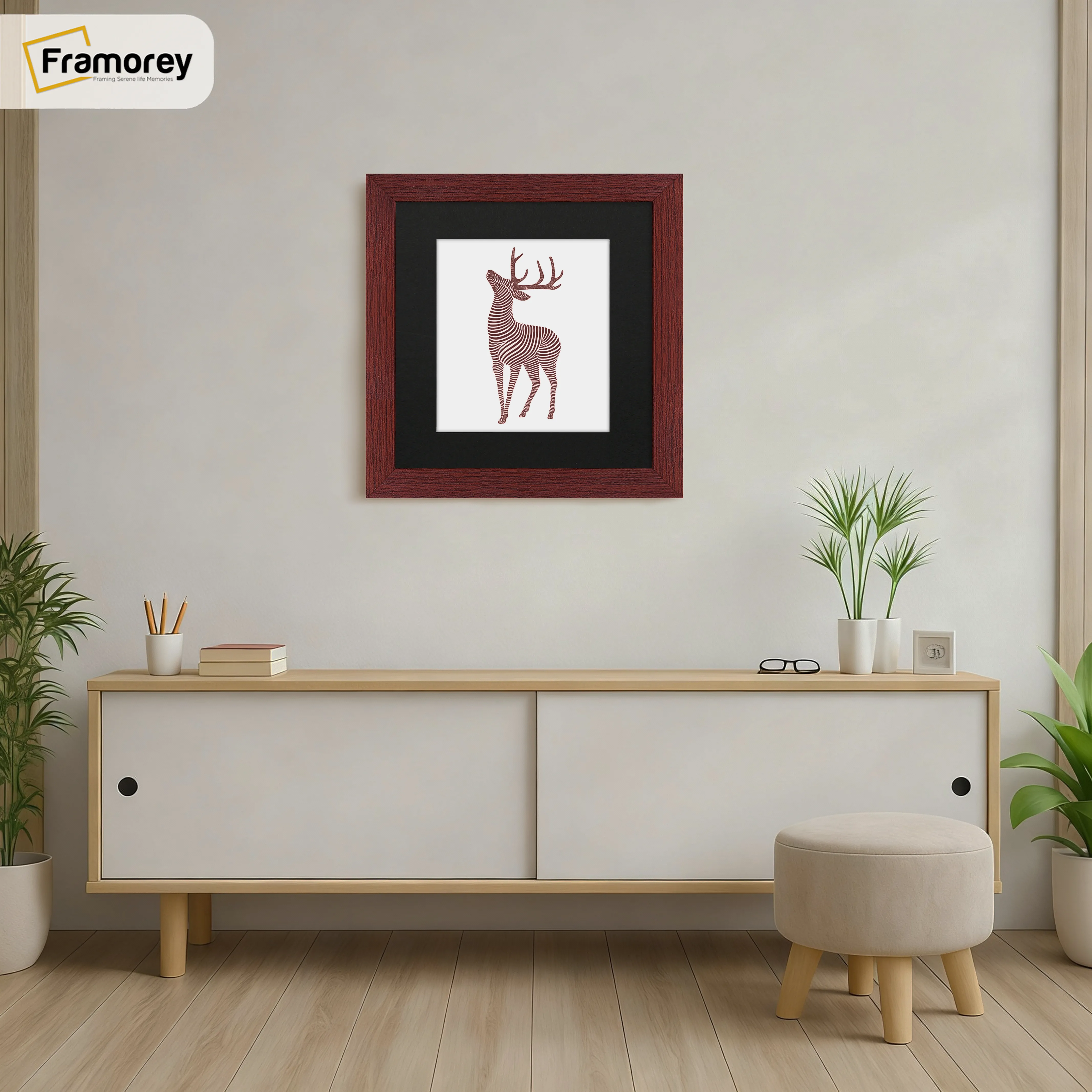 Square Size Mahogany Picture Frame With Black Mount