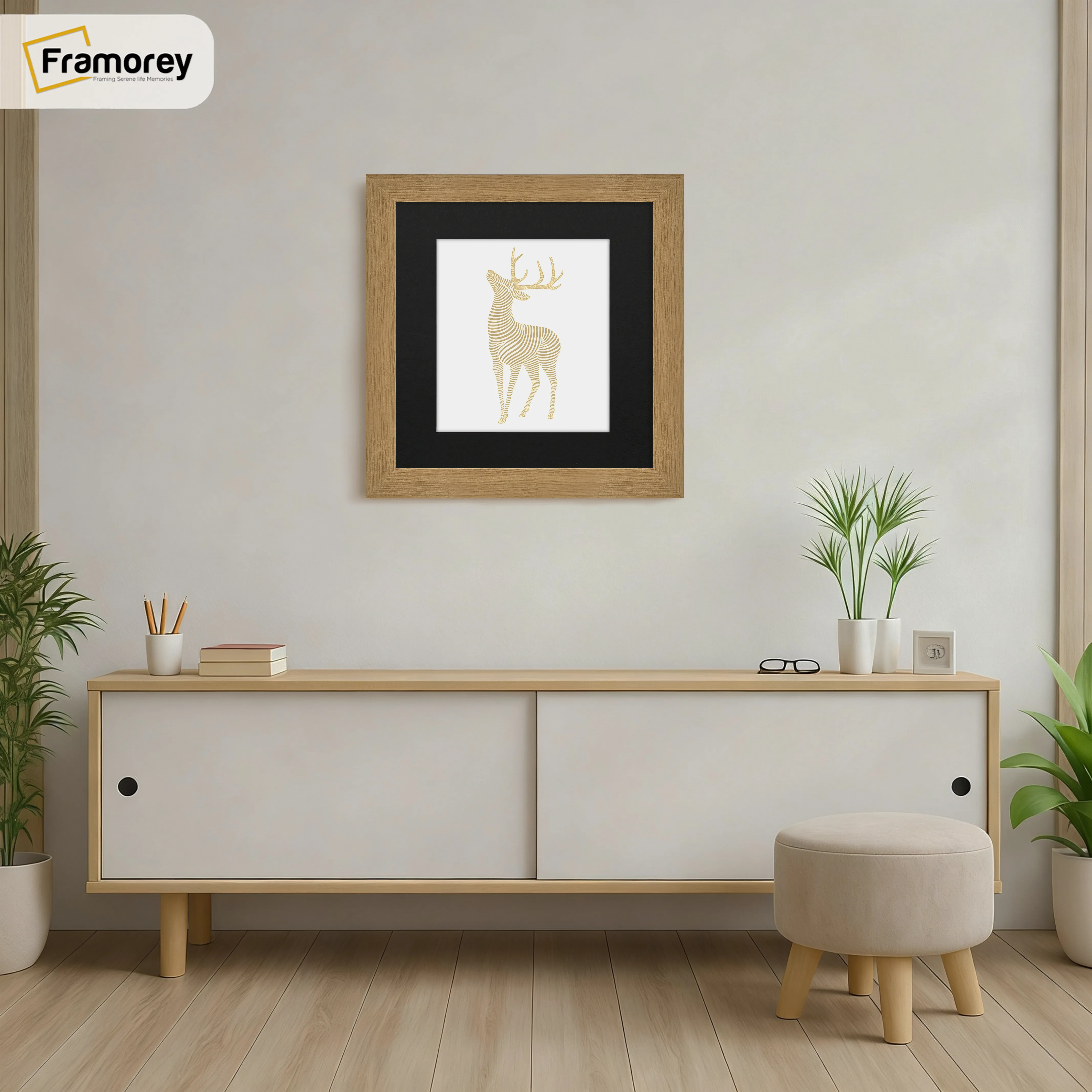 Square Size Oak Picture Frame With Black Mount