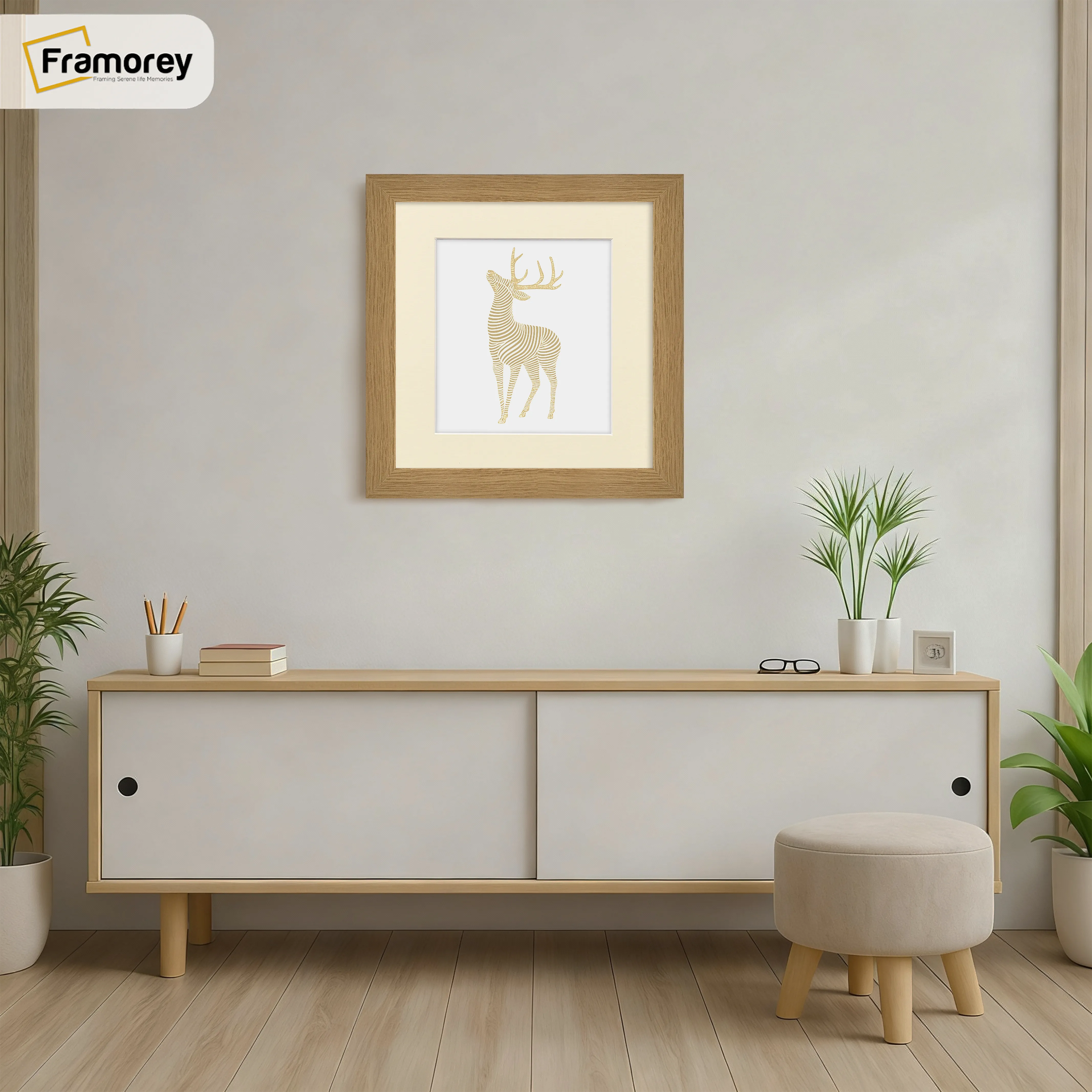 Square Size Oak Picture Frame With Ivory Mount