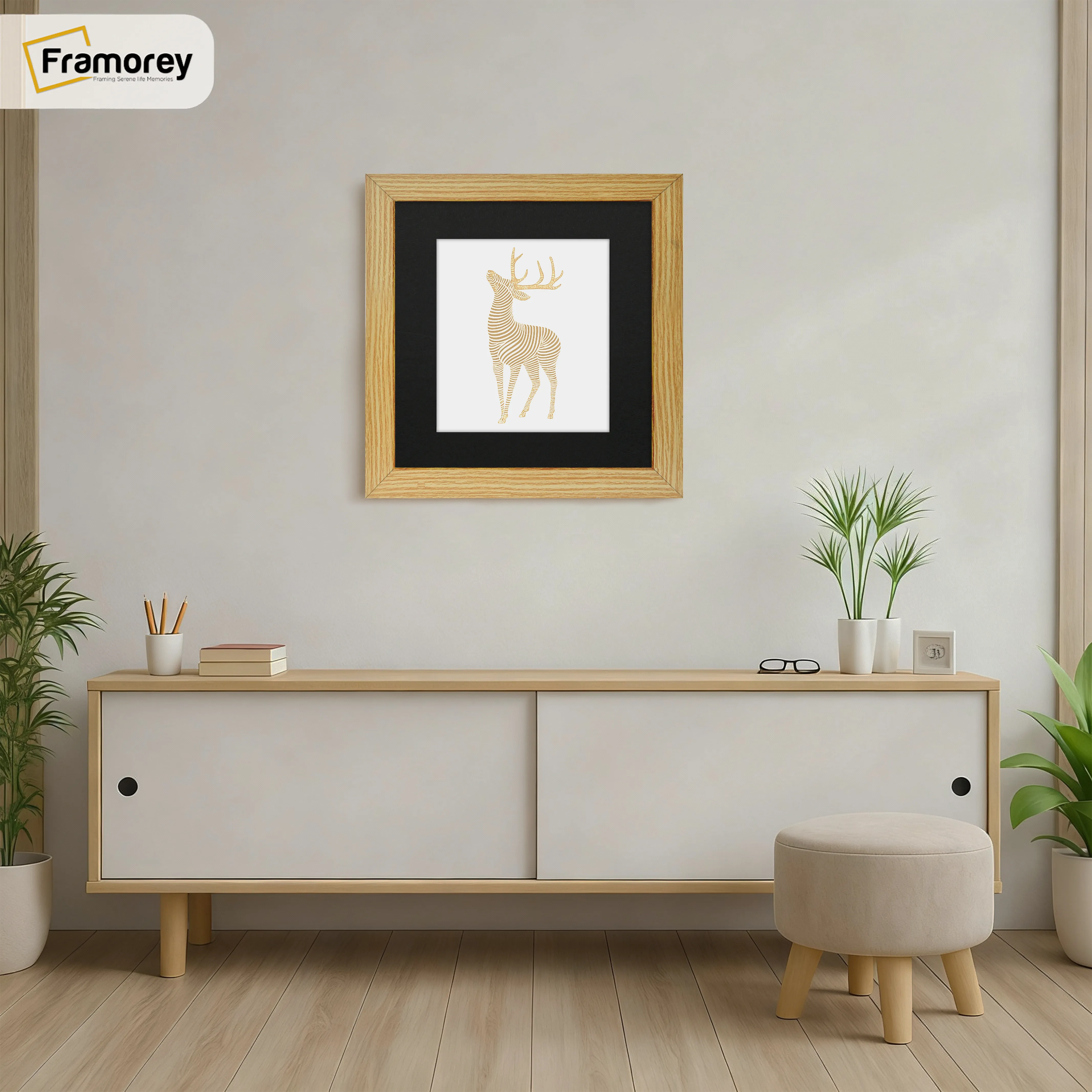 Square Size Pine Picture Frame With Black Mount