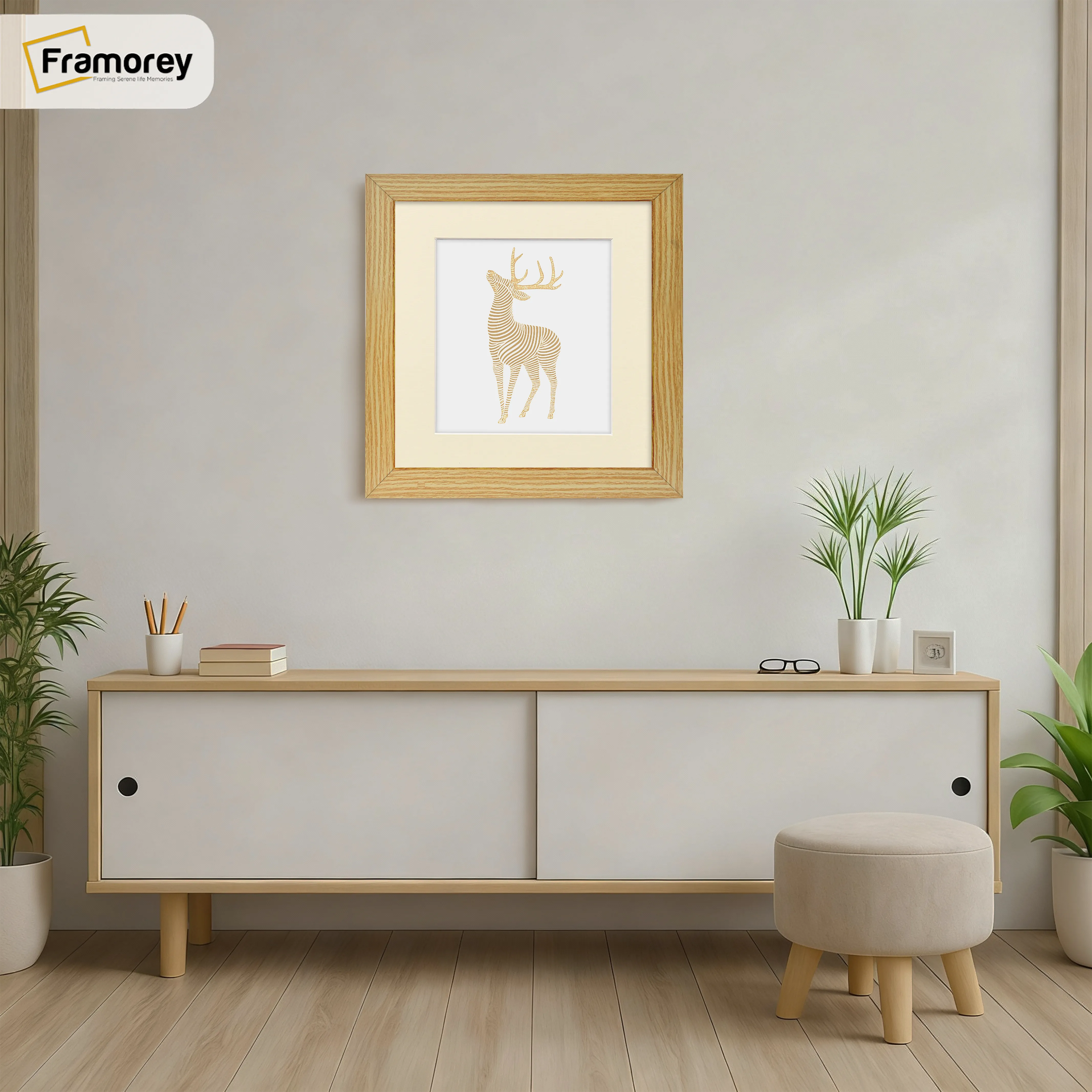 Square Size Pine Picture Frame With Ivory Mount