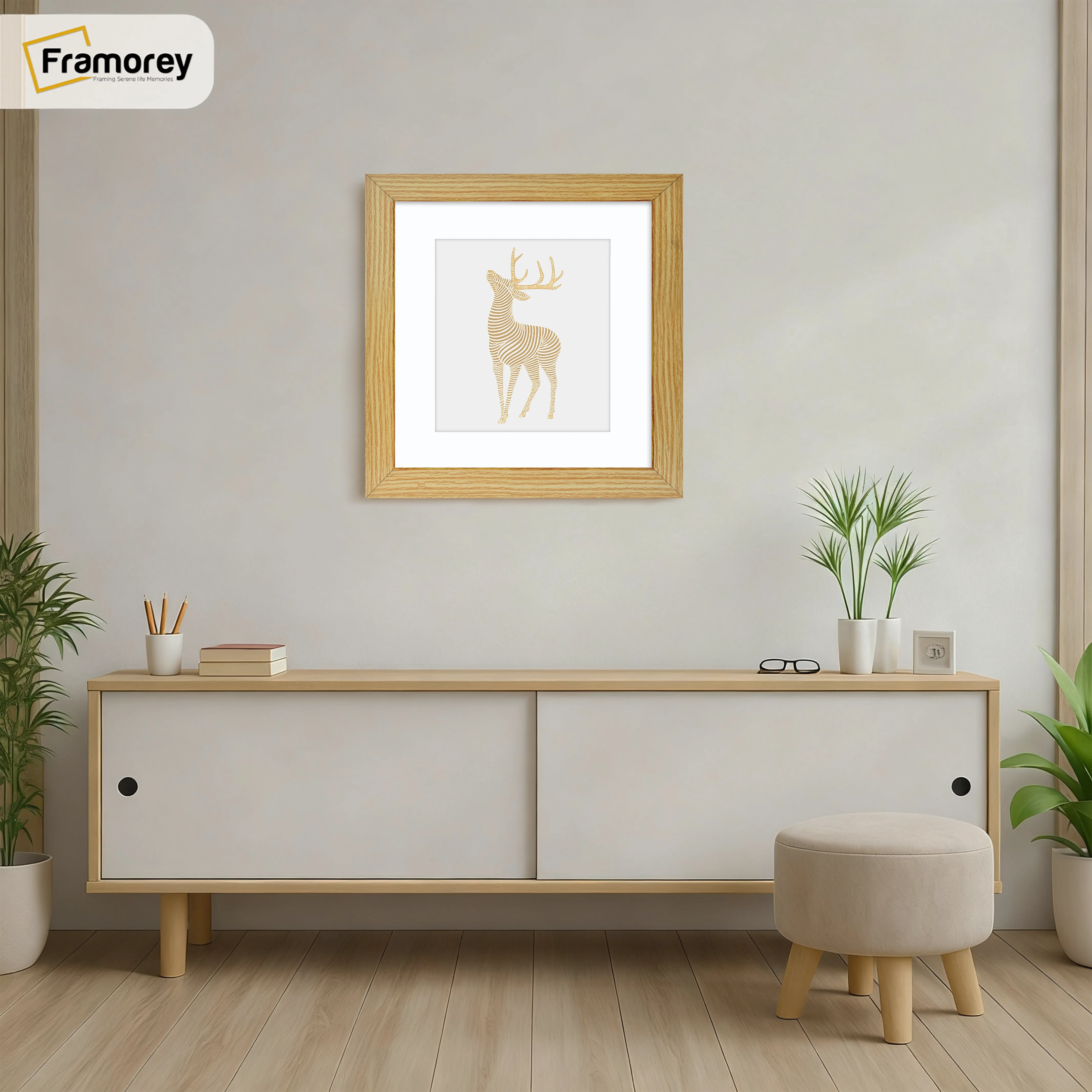 Square Size Pine Picture Frame With White Mount