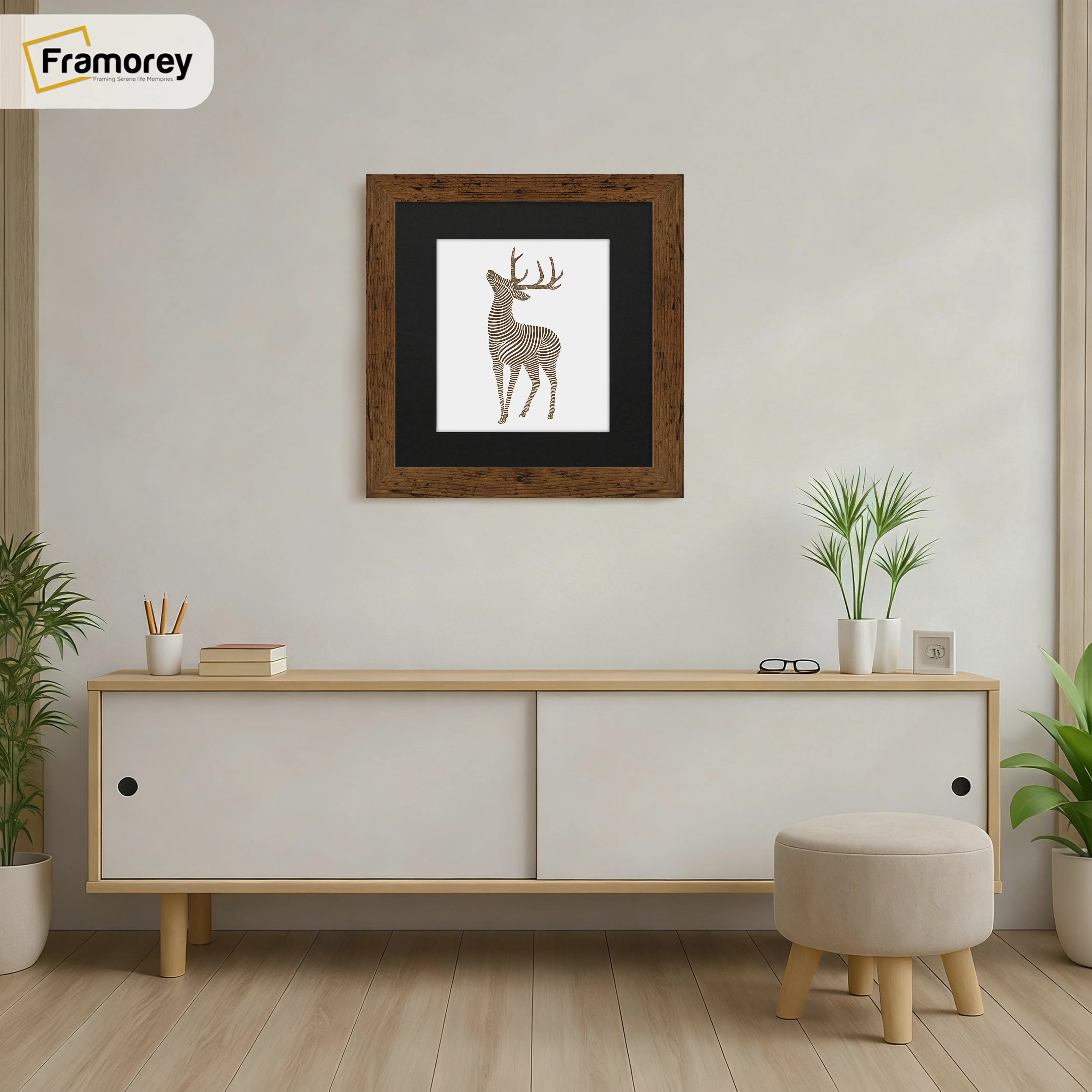 Square Size Rustic Oak Picture Frame With Black Mount