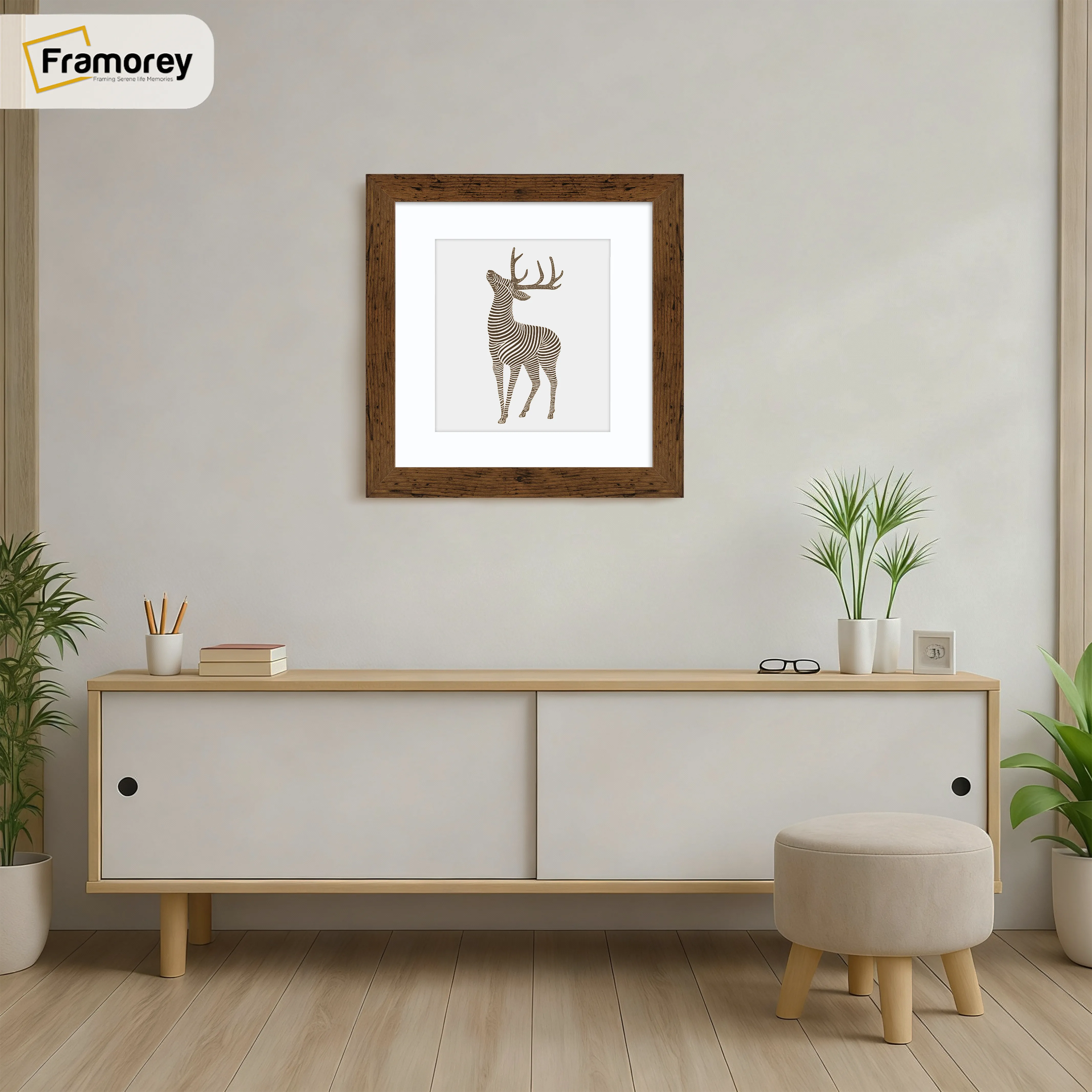 Square Size Rustic Oak Picture Frame With White Mount