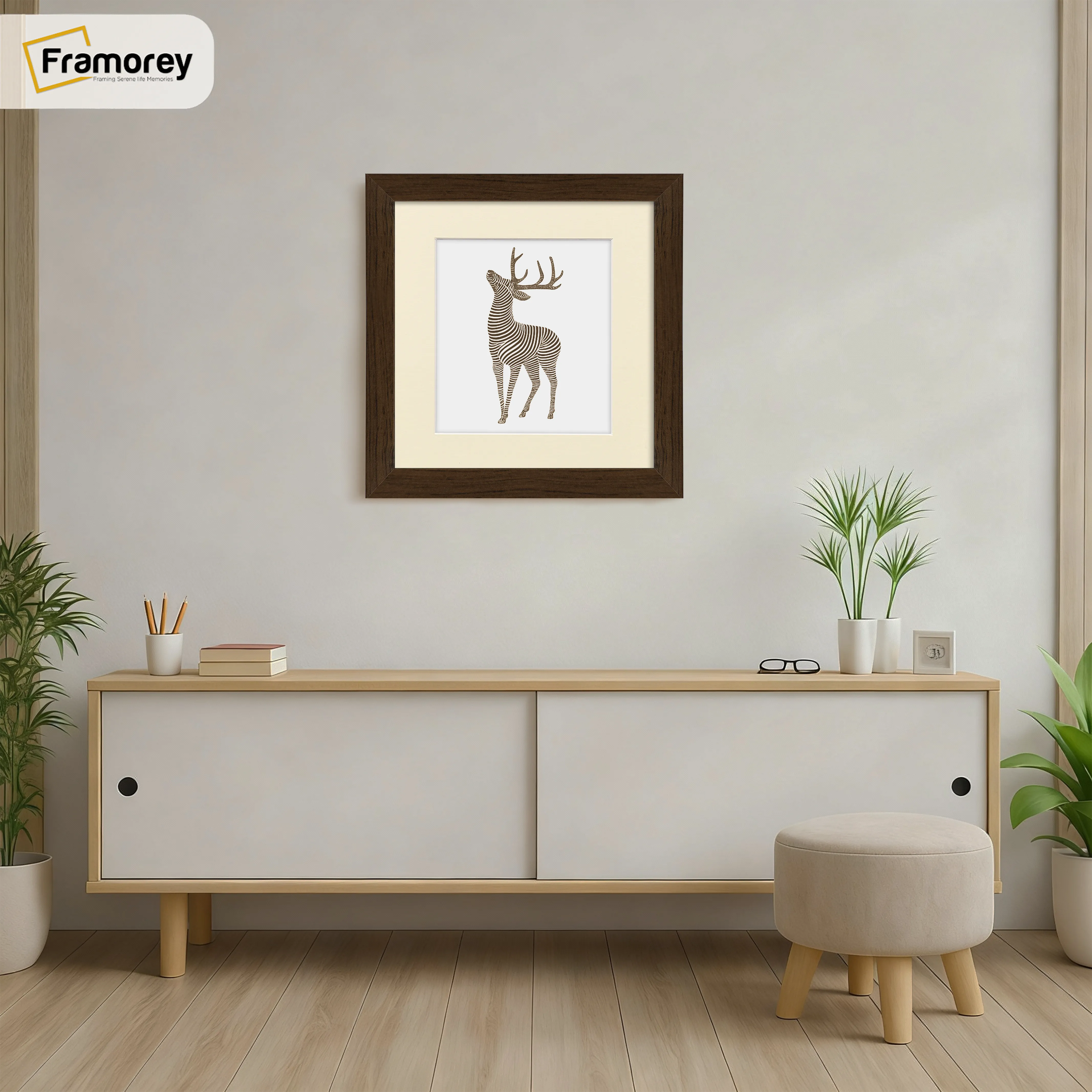 Square Size Walnut Picture Frame With Ivory Mount