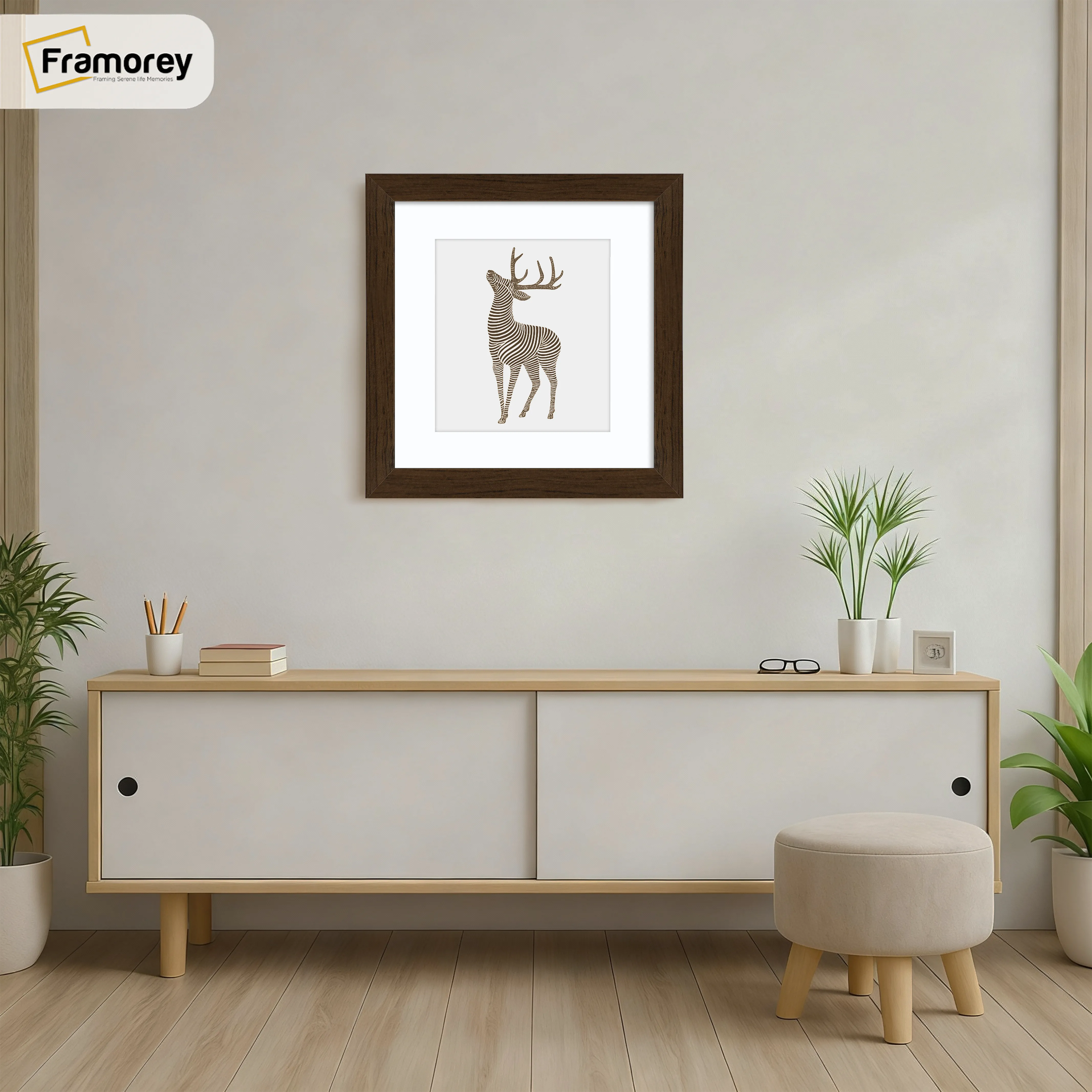 Square Size Walnut Picture Frame With White Mount