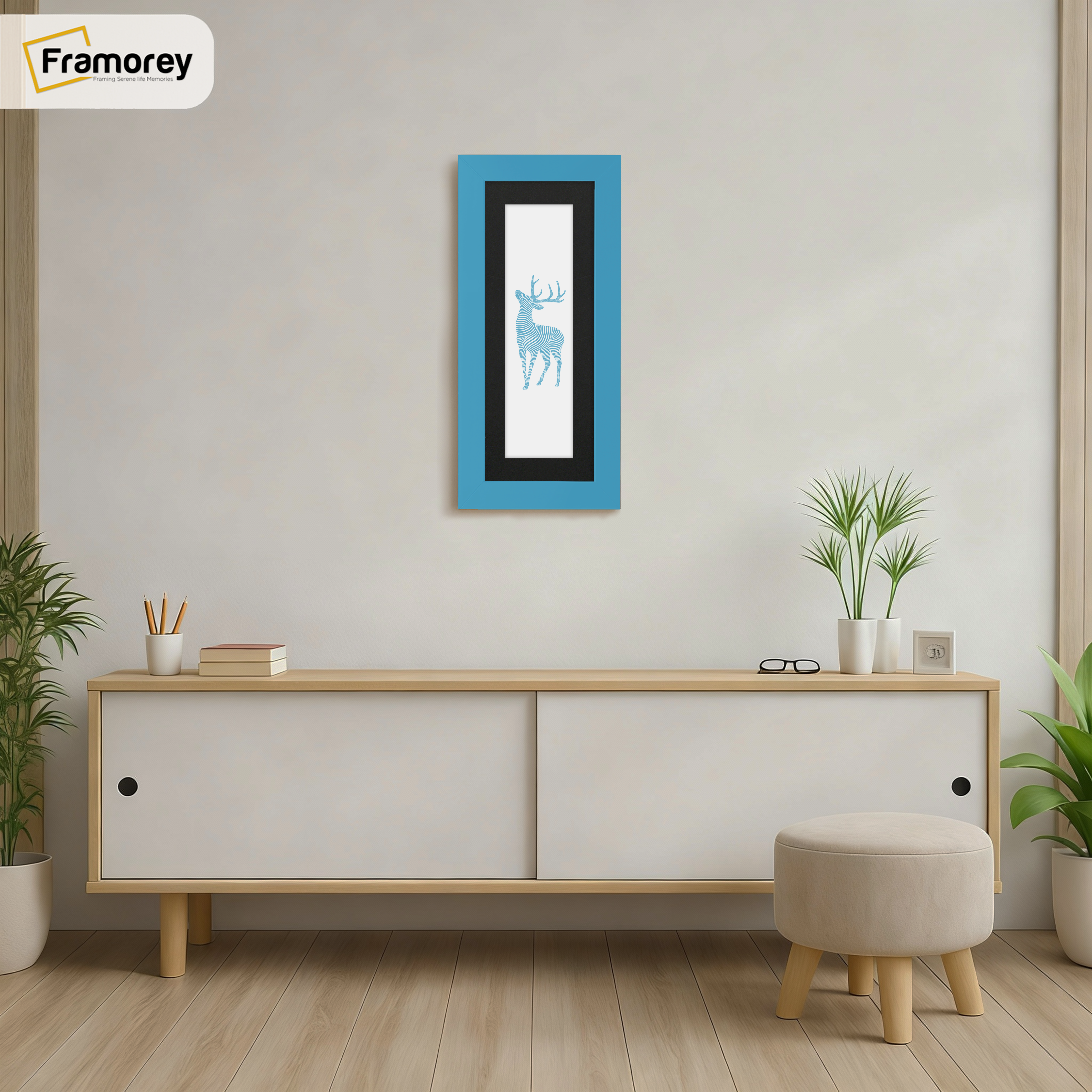 Panoramic Blue Picture Frame With Black Mount Wall Decor Frame
