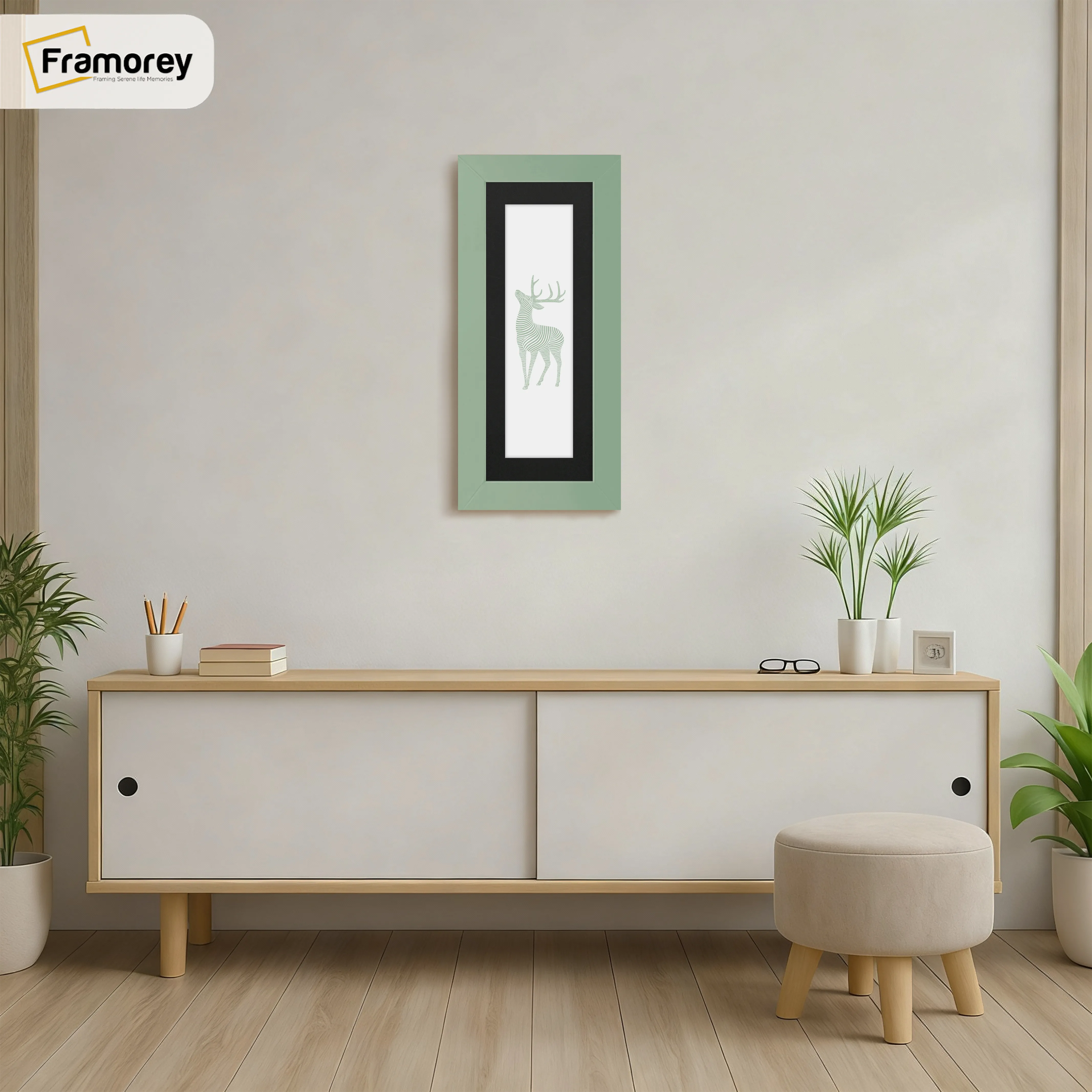 Panoramic Green Picture Frame With Black Mount Wall Decor Frame