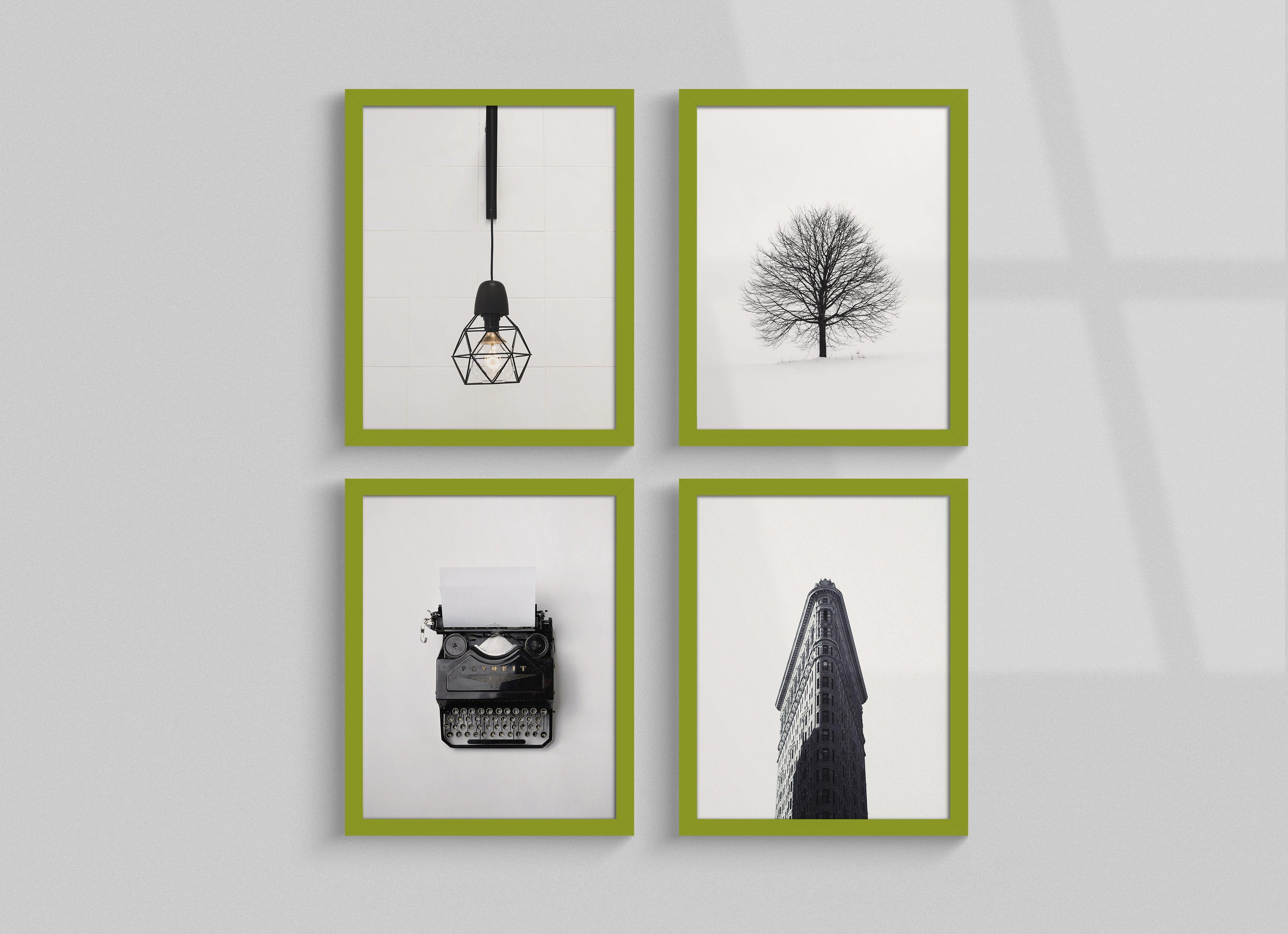Lime Green picture frames hanged on a wall