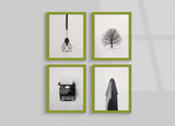 Lime Green picture frames hanged on a wall