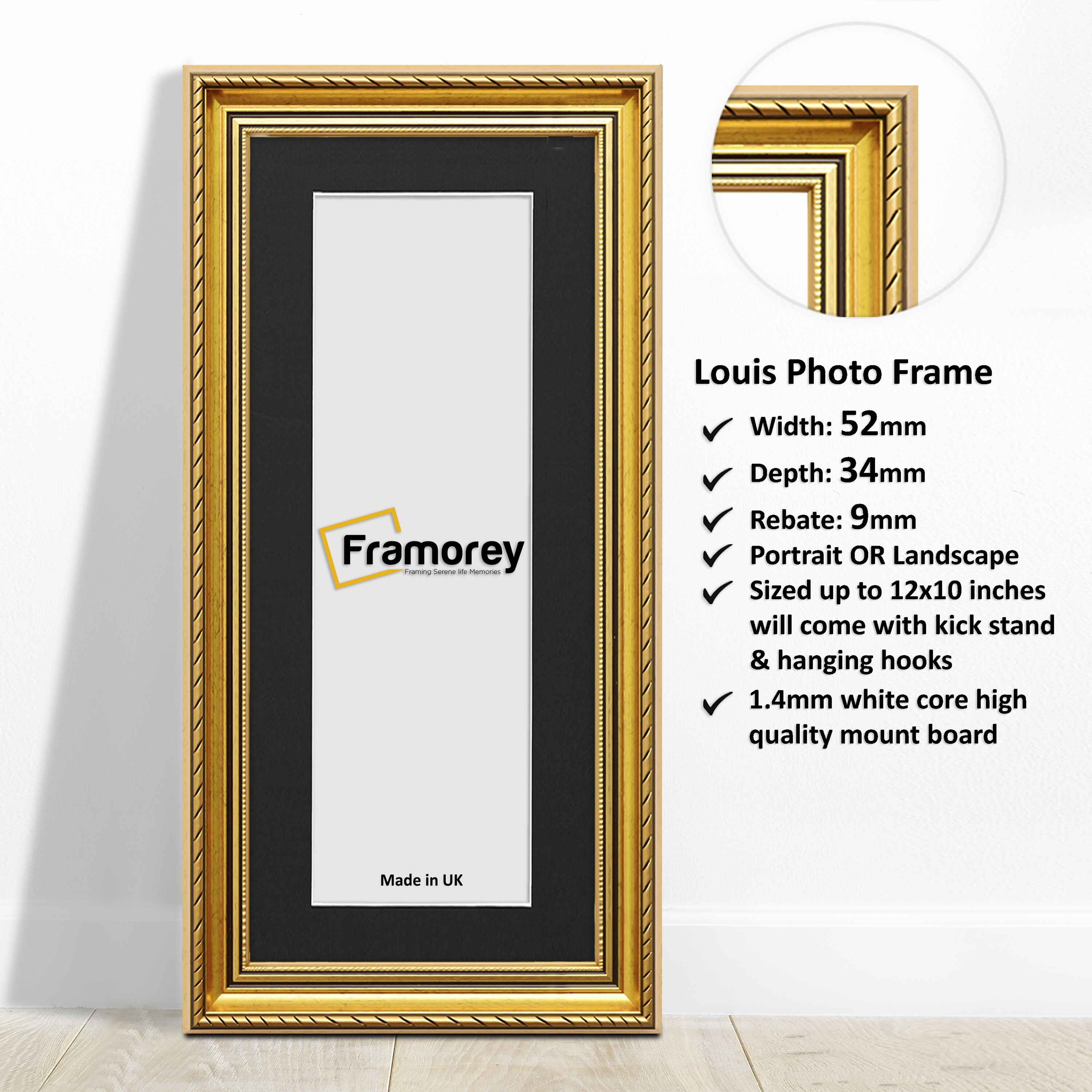 Panoramic Size Louis Black Gold Maxi Art Poster Frames Picture Frames With Black Mount