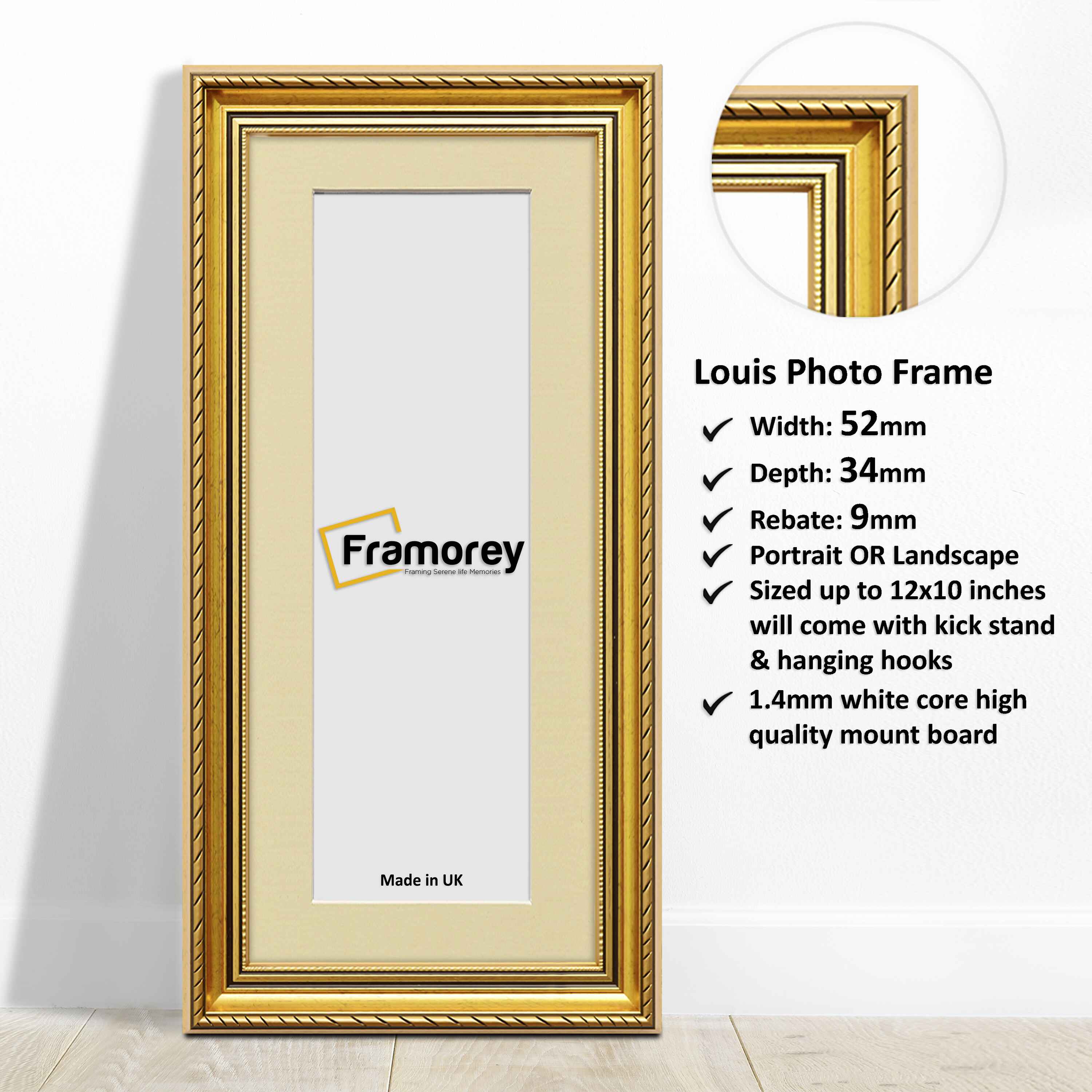 Panoramic Size Louis Black Gold Maxi Art Poster Frames Picture Frames With Ivory Mount