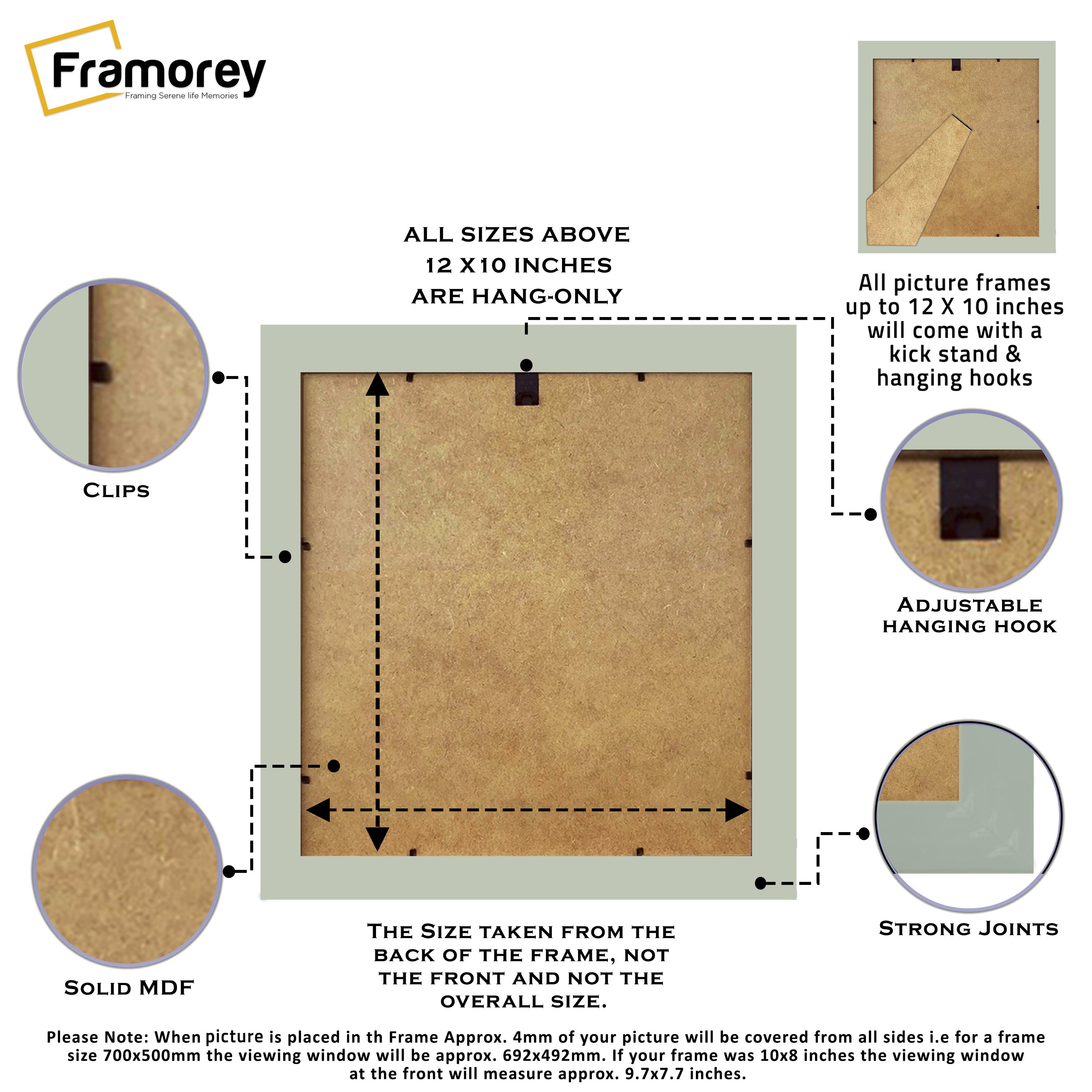 Gold Square Photo Frame Backside View Poster Frame Highlighting it's Features