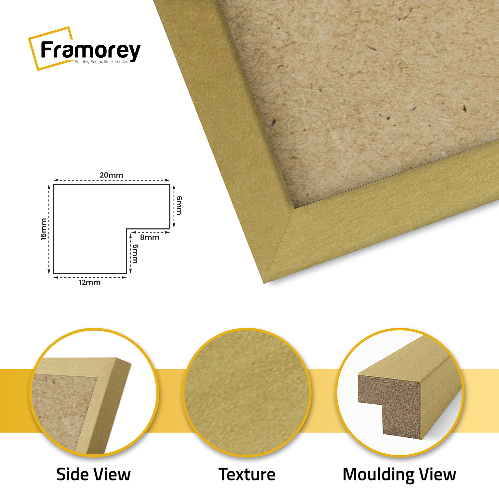 close view of gold Poster frame featuring side view texture and molding view