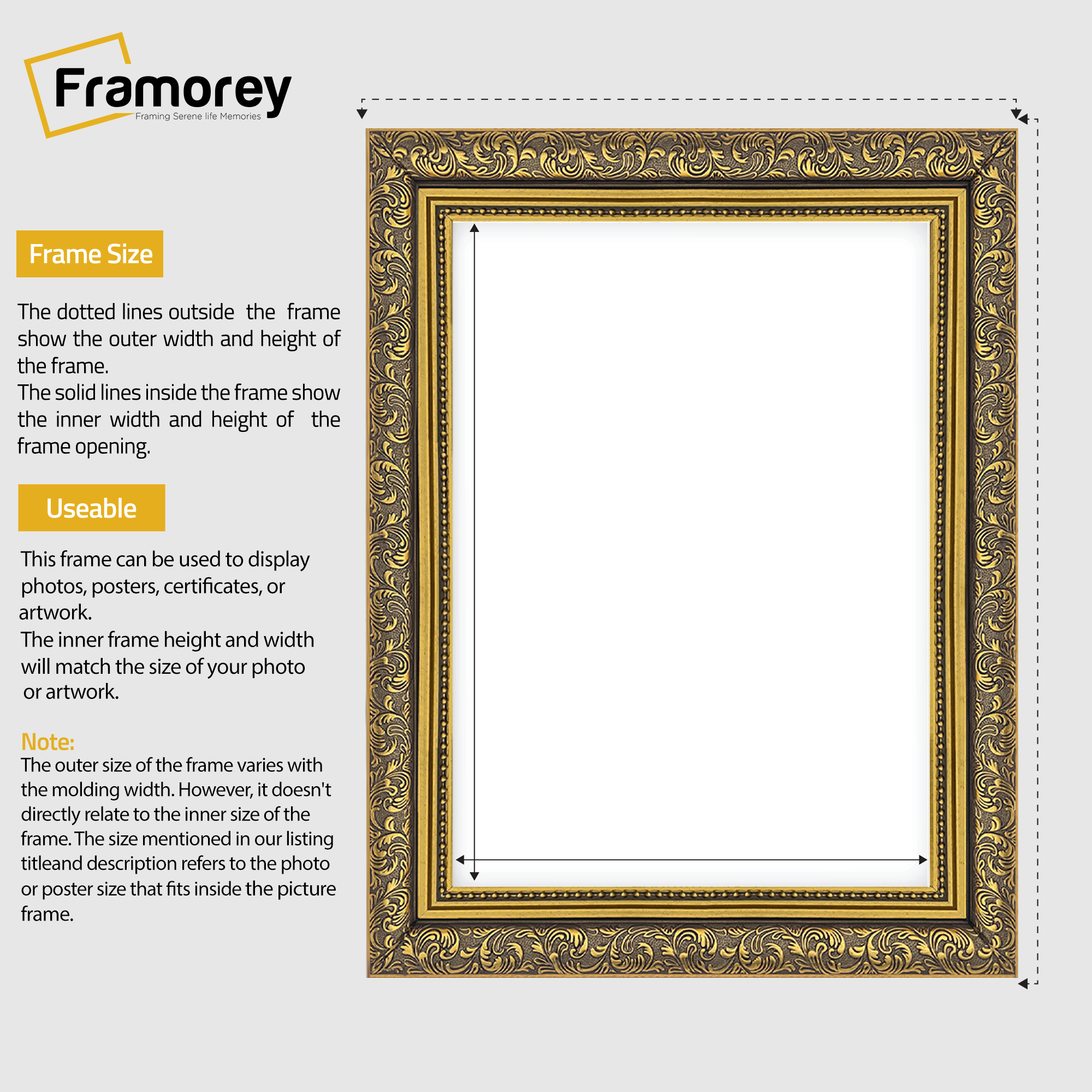 gold dahlia picture frame dimensions guide for selecting correct picture frame size
