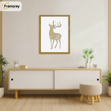 Thin Matt Gold Picture Frame is hanging on a wall just over the Table