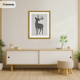 Thin Matt Gold Picture Frame With White Mount is hanging on a wall just over the Table