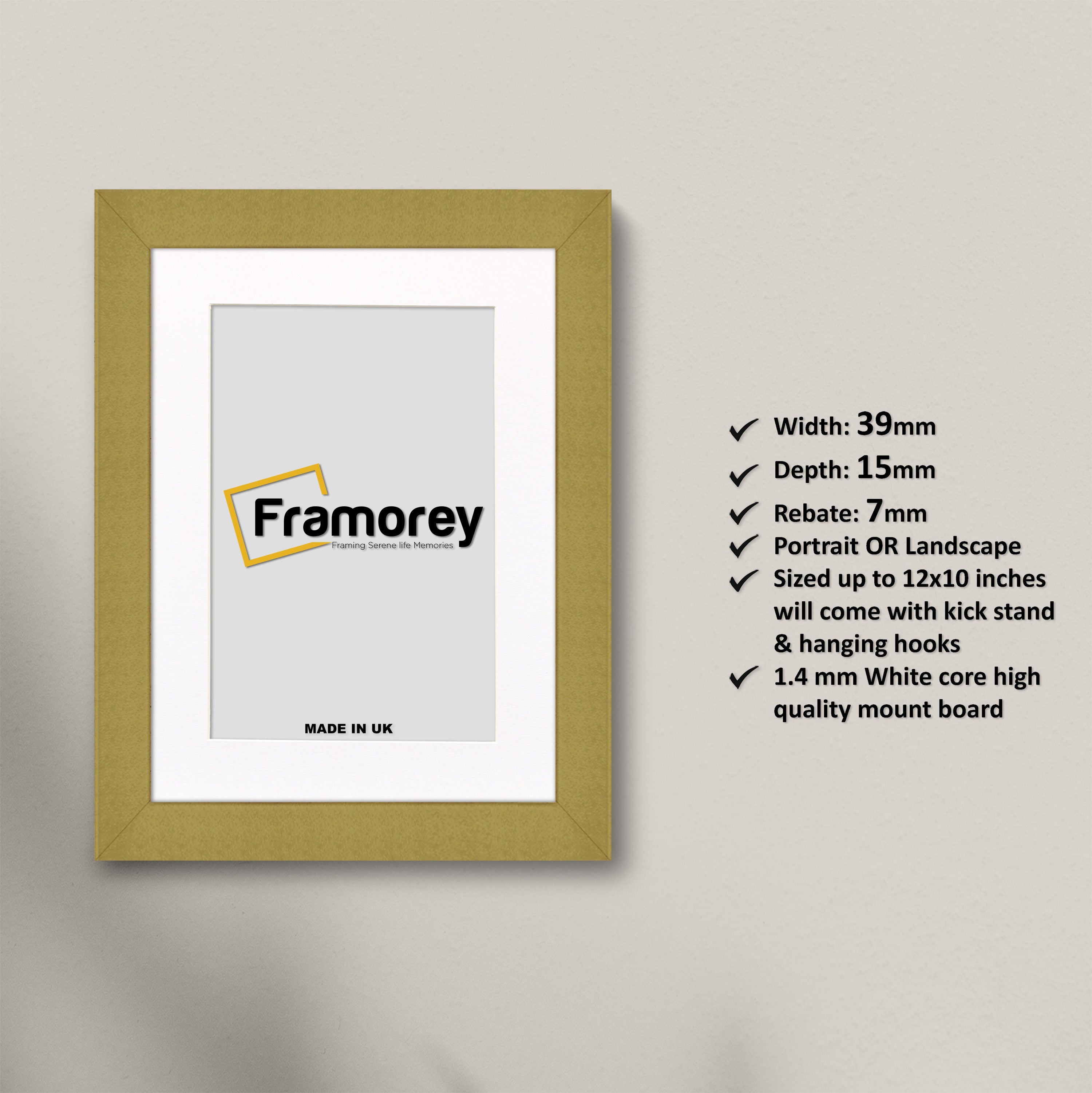 Gold Picture Frames Handmade Wooden Effect Photo Frames With White Mount