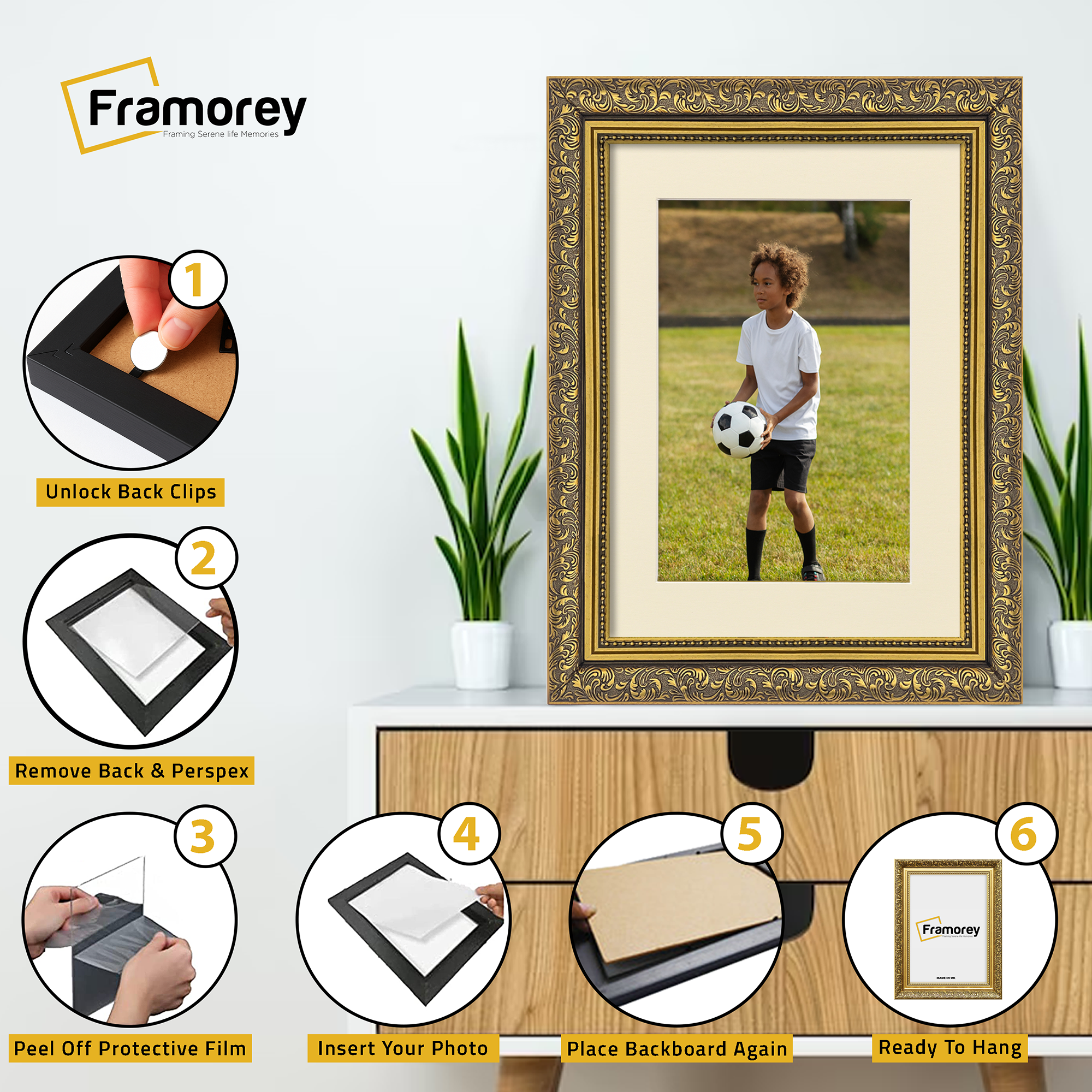 Gold Picture Frame Ornate Traditional Dahlia Photo Frame With Ivory Mount