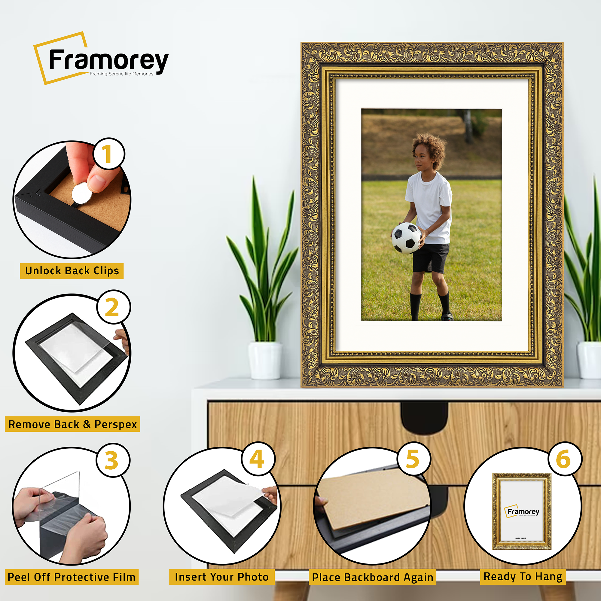 Gold Picture Frame Ornate Photo Frame Traditional Dahlia With White Mount