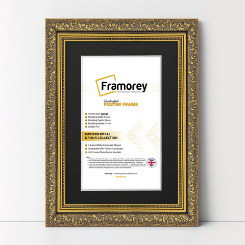 Gold Picture Frame Ornate Traditional Dahlia Photo Frame With Black Mount
