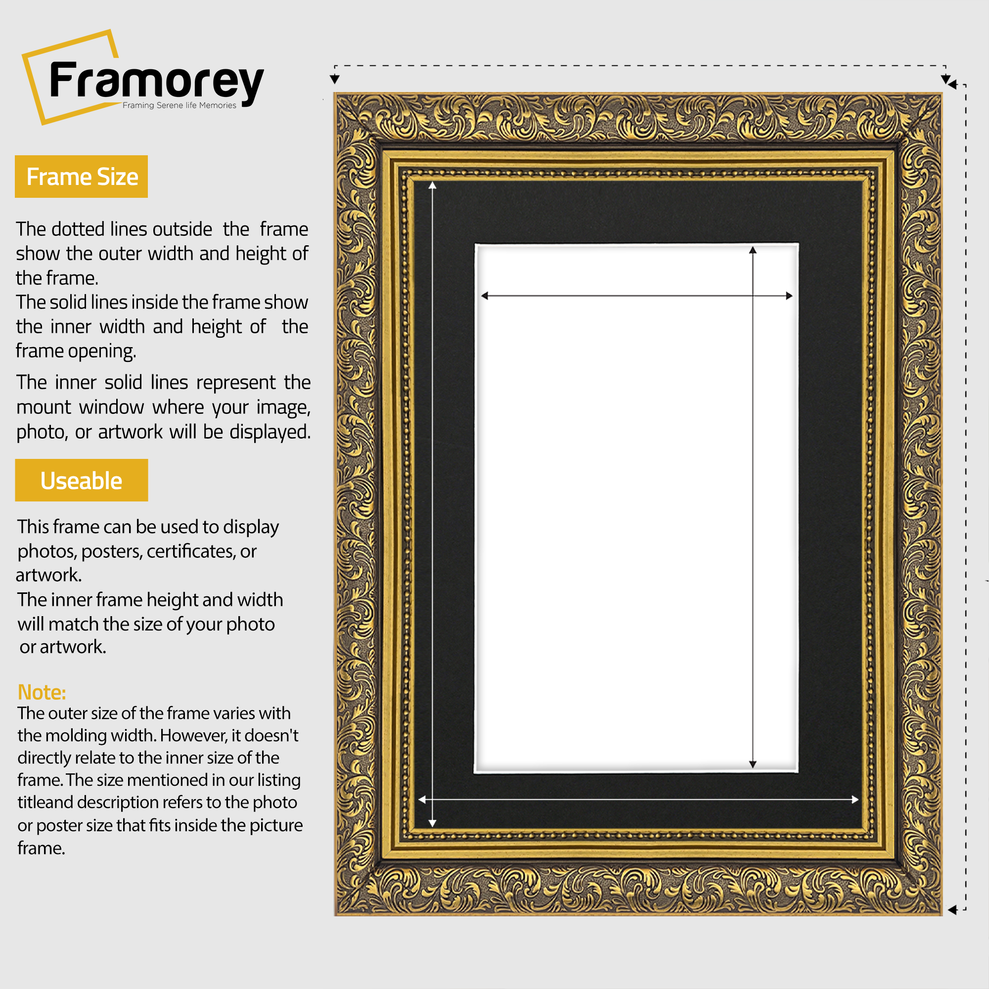 Gold Picture Frame Ornate Traditional Dahlia Photo Frame With Black Mount